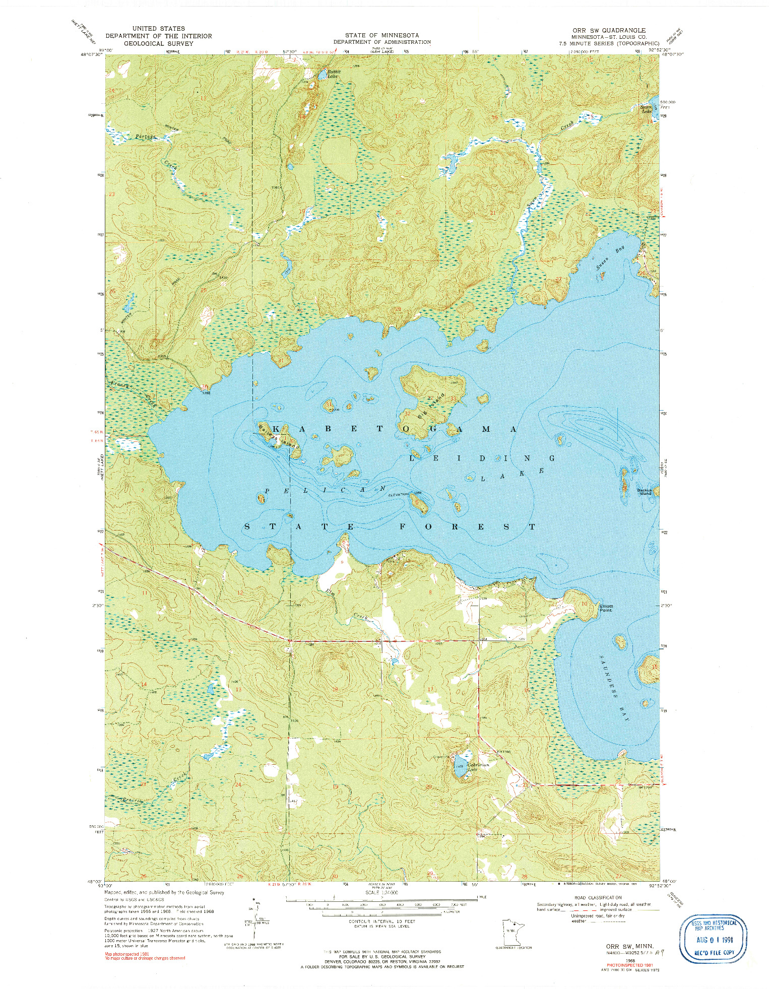 USGS 1:24000-SCALE QUADRANGLE FOR ORR SW, MN 1968