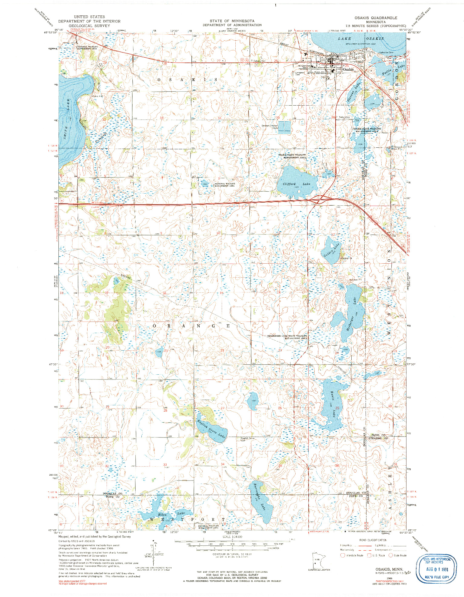 USGS 1:24000-SCALE QUADRANGLE FOR OSAKIS, MN 1966