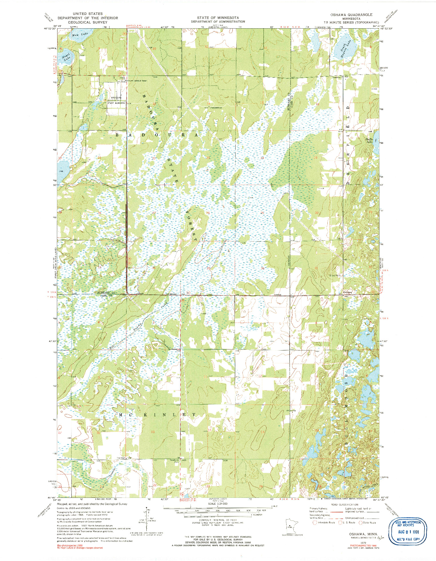USGS 1:24000-SCALE QUADRANGLE FOR OSHAWA, MN 1970