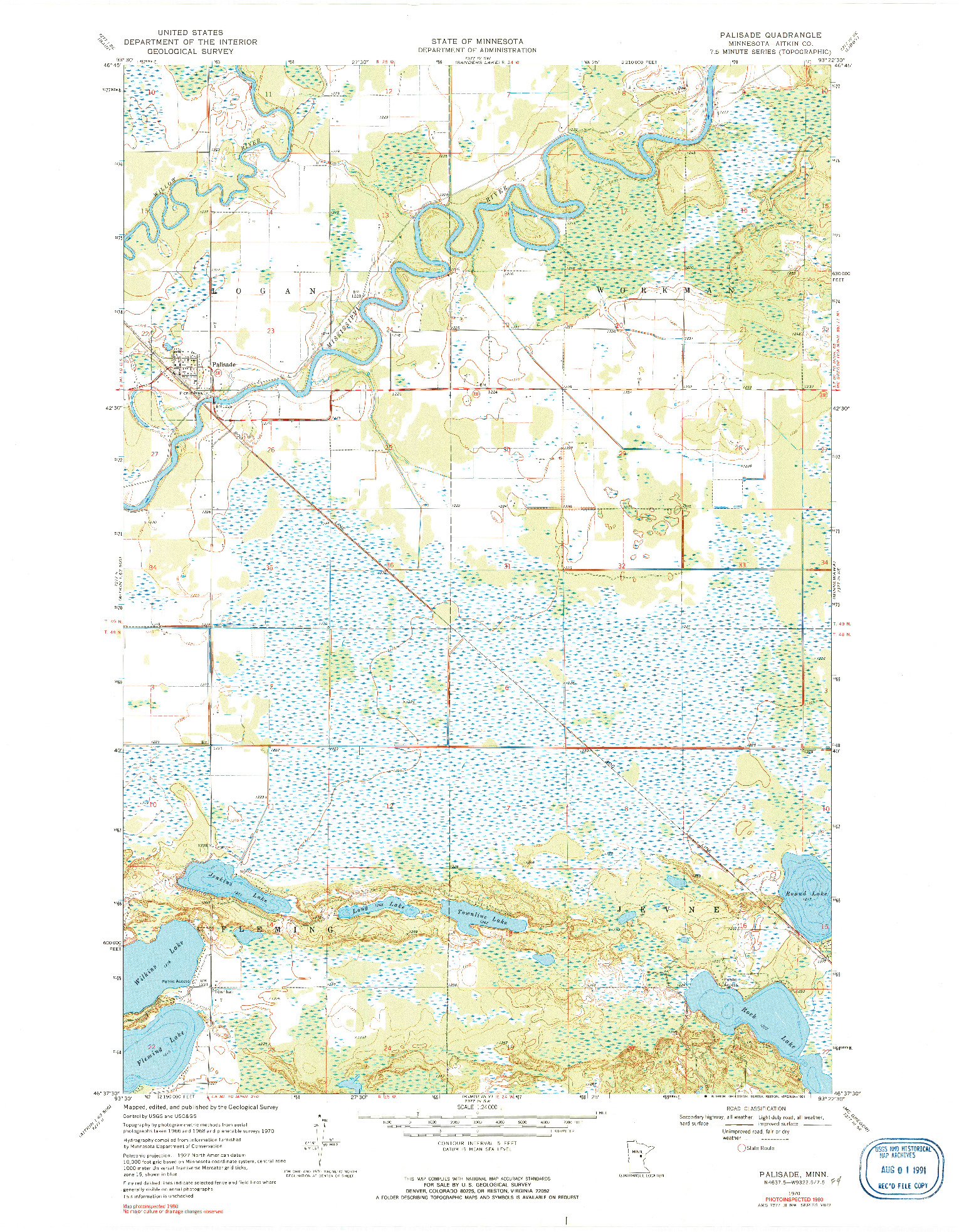 USGS 1:24000-SCALE QUADRANGLE FOR PALISADE, MN 1970