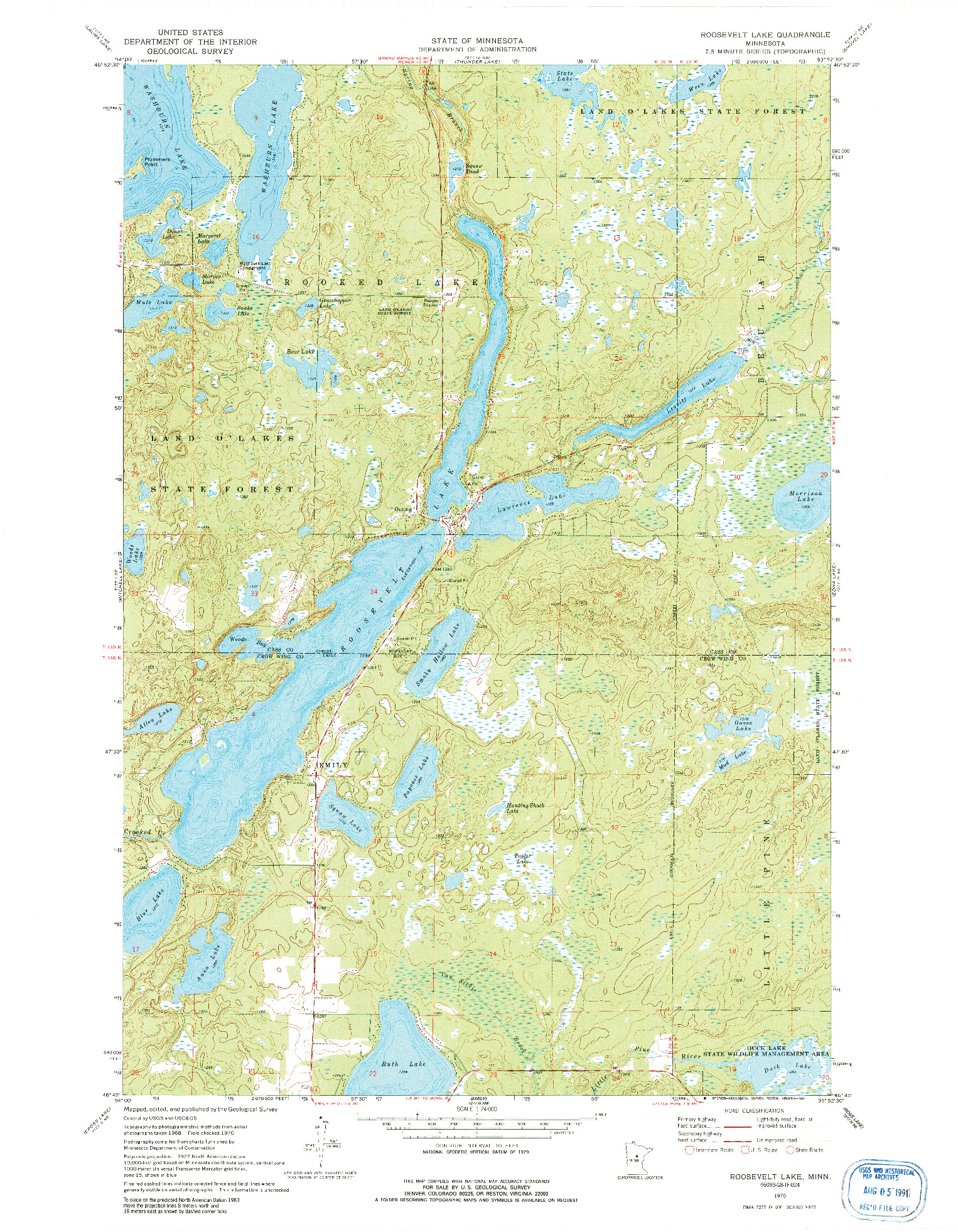 USGS 1:24000-SCALE QUADRANGLE FOR ROOSEVELT LAKE, MN 1970
