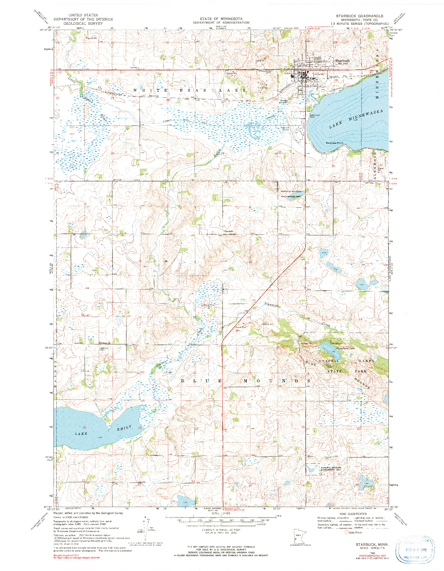 USGS 1:24000-SCALE QUADRANGLE FOR STARBUCK, MN 1968