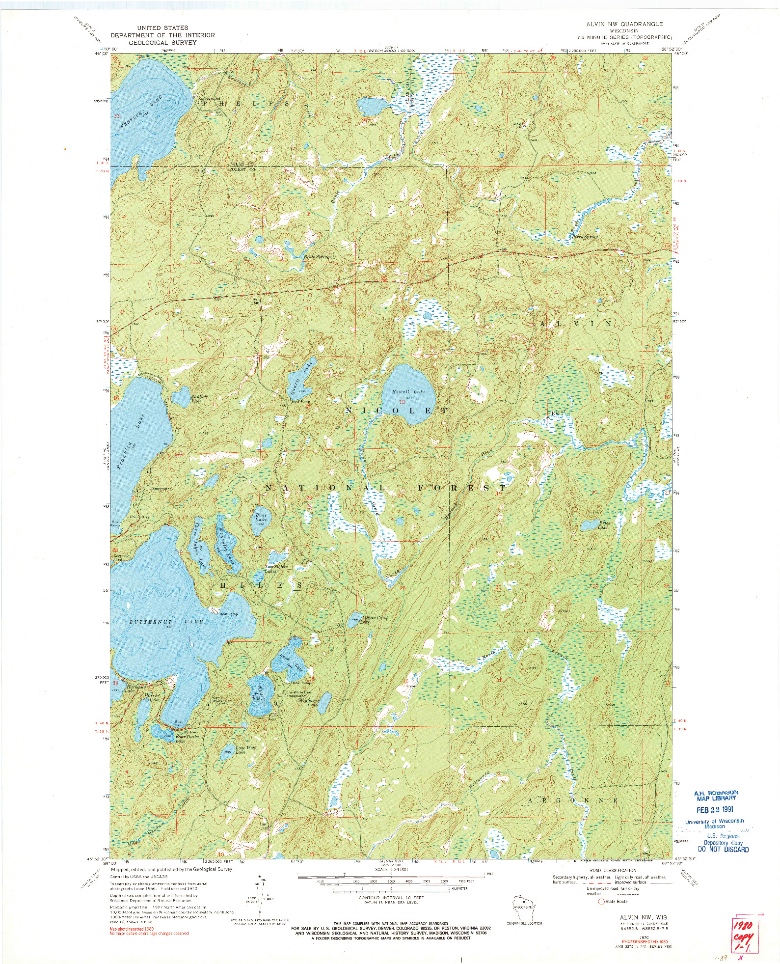 USGS 1:24000-SCALE QUADRANGLE FOR ALVIN NW, WI 1970