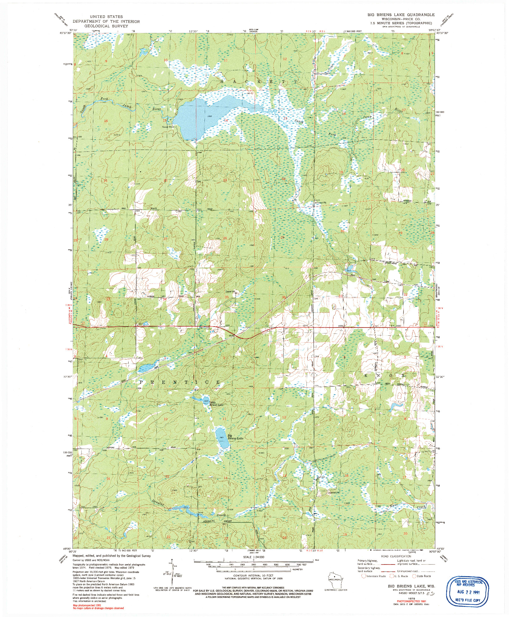 USGS 1:24000-SCALE QUADRANGLE FOR BIG BRIENS LAKE, WI 1979