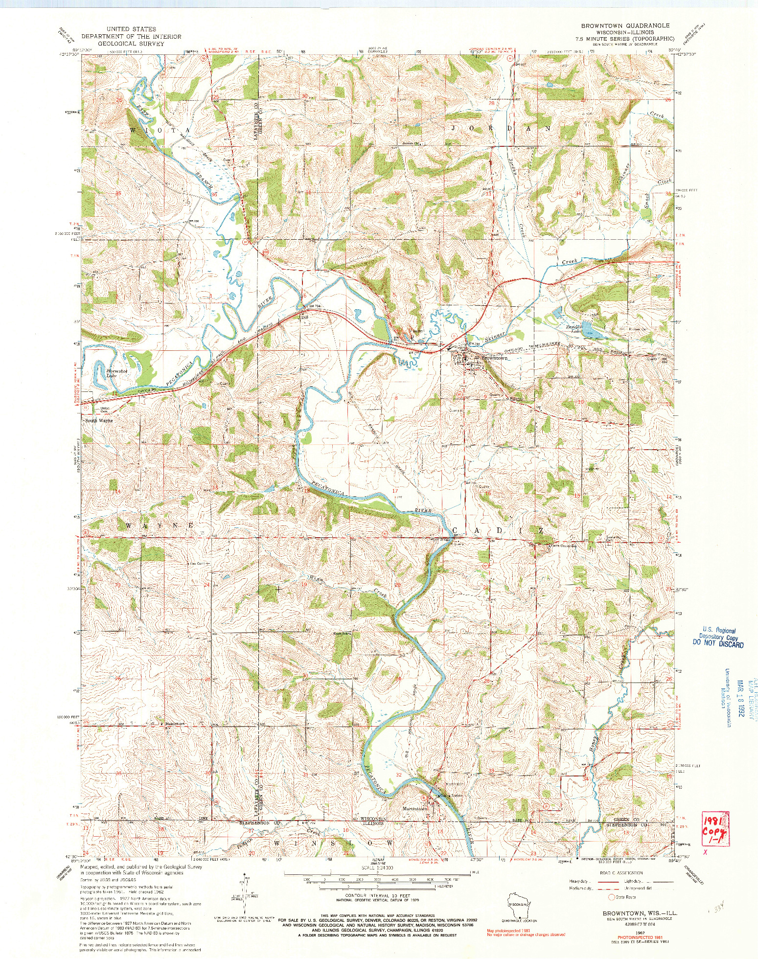 USGS 1:24000-SCALE QUADRANGLE FOR BROWNTOWN, WI 1962