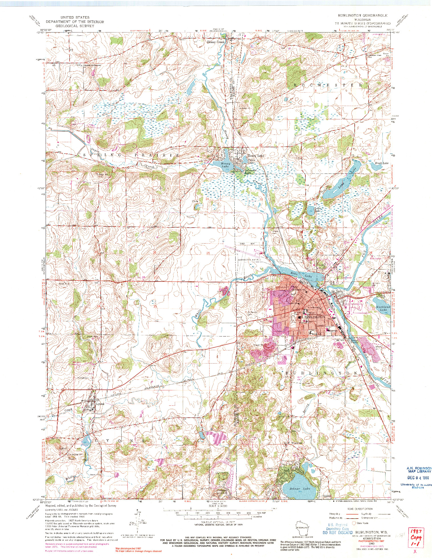 USGS 1:24000-SCALE QUADRANGLE FOR BURLINGTON, WI 1960