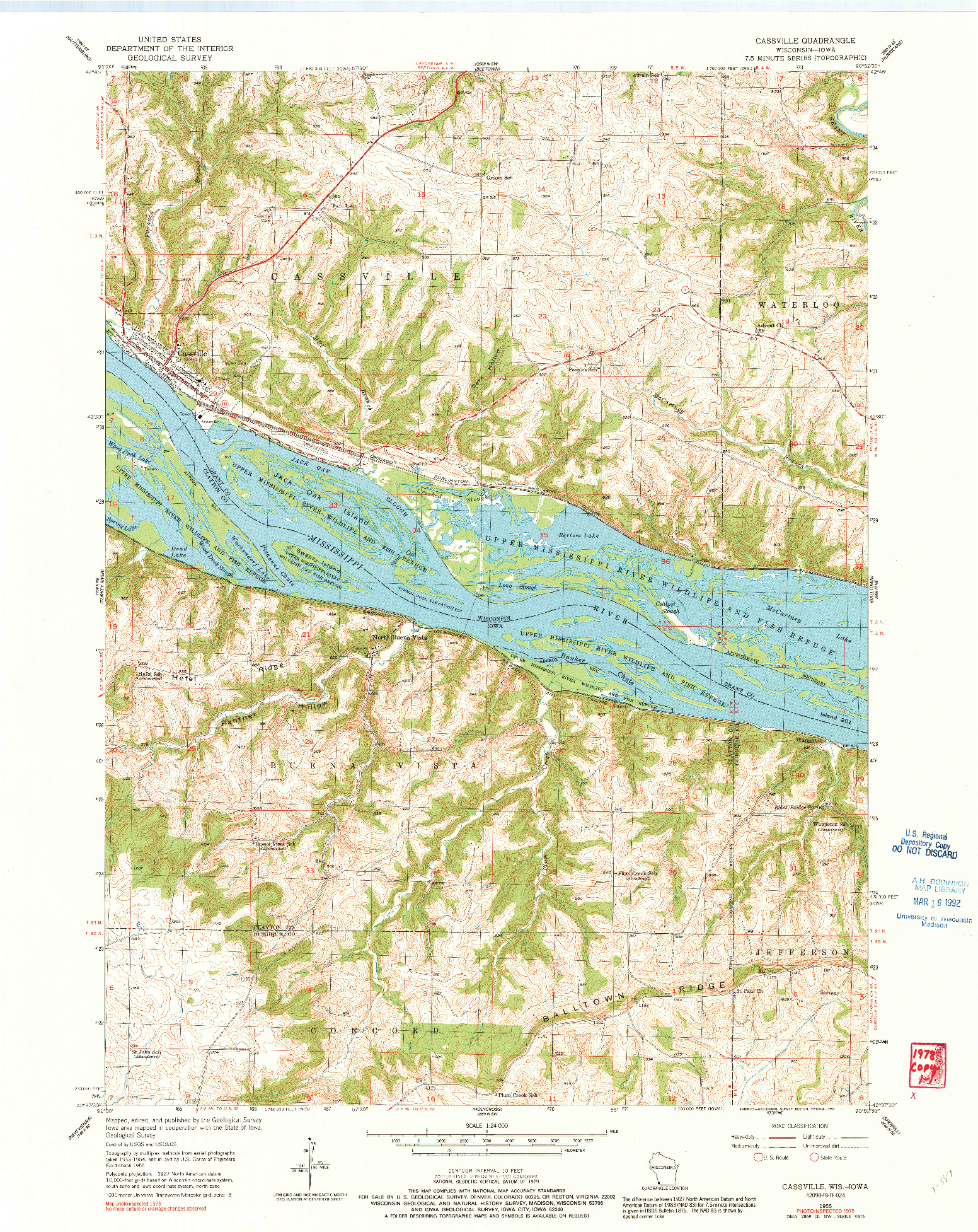 USGS 1:24000-SCALE QUADRANGLE FOR CASSVILLE, WI 1955