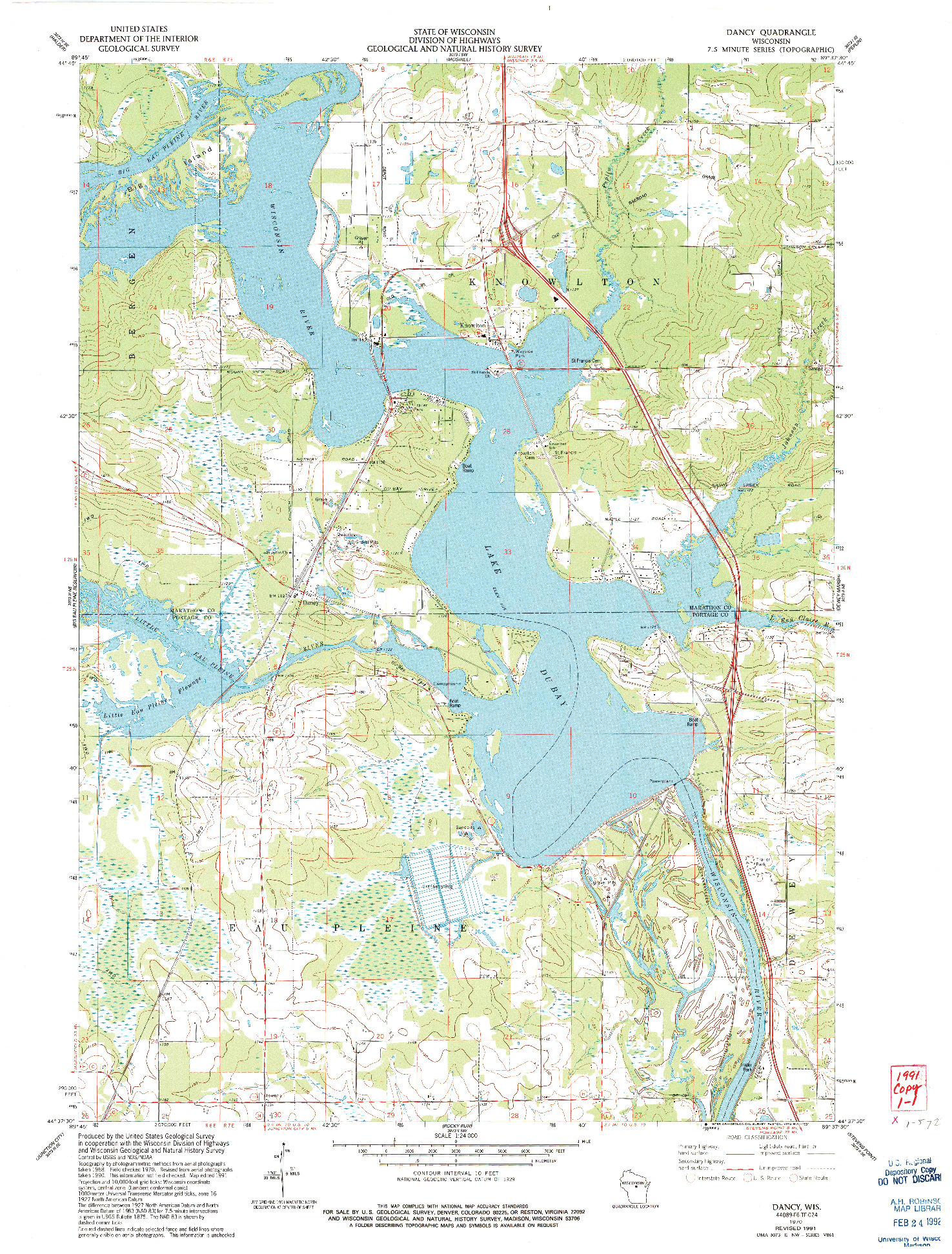 USGS 1:24000-SCALE QUADRANGLE FOR DANCY, WI 1970