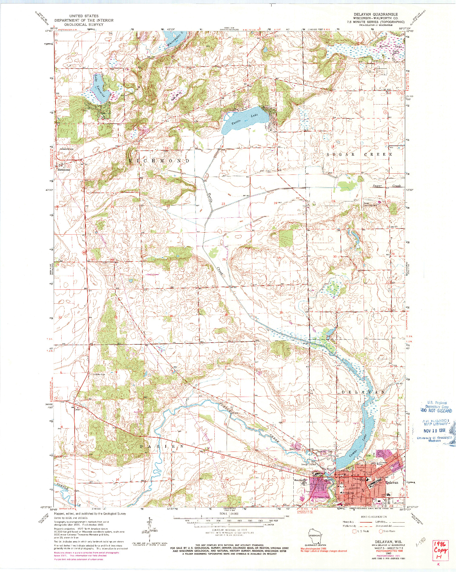 USGS 1:24000-SCALE QUADRANGLE FOR DELAVAN, WI 1960