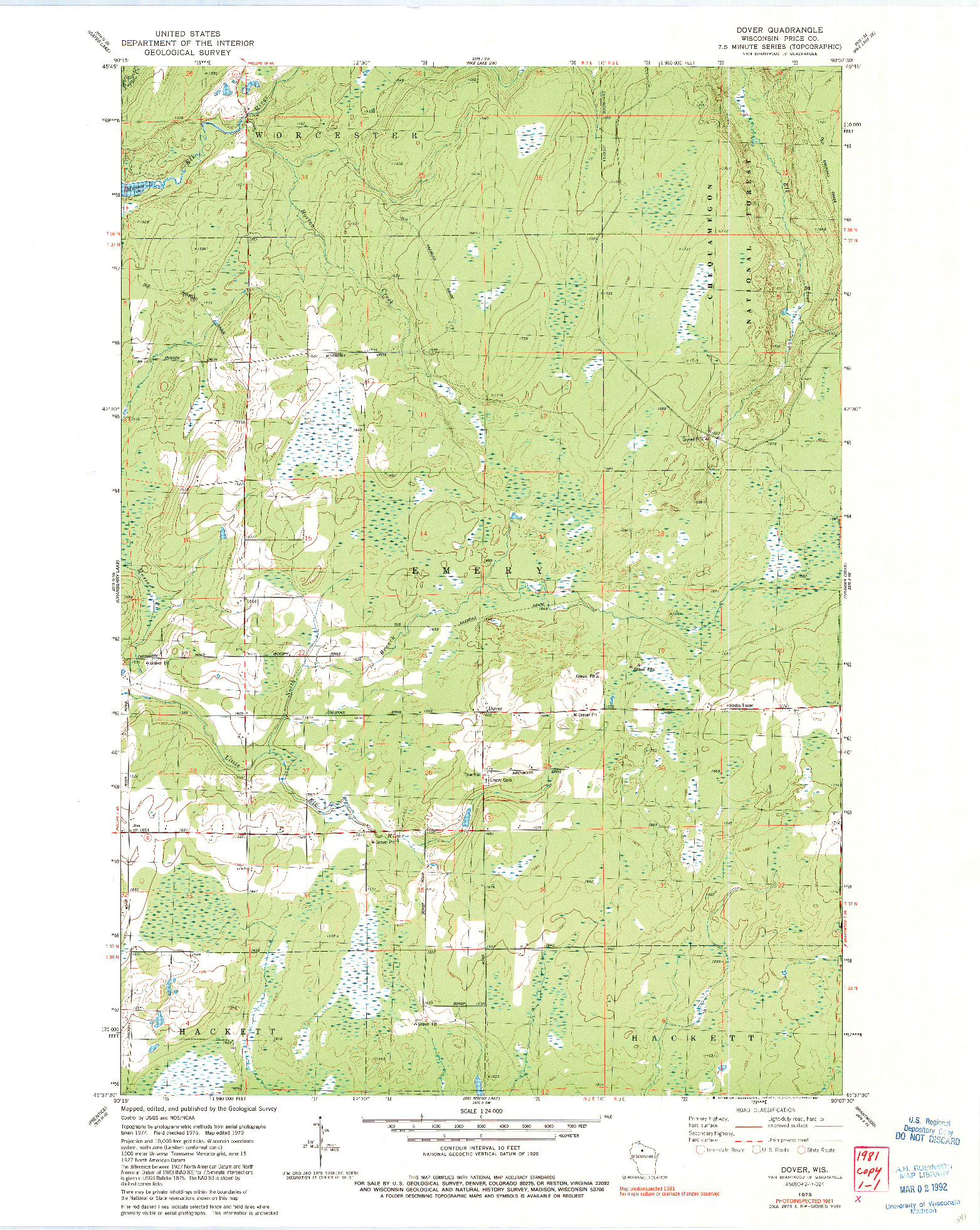 USGS 1:24000-SCALE QUADRANGLE FOR DOVER, WI 1979