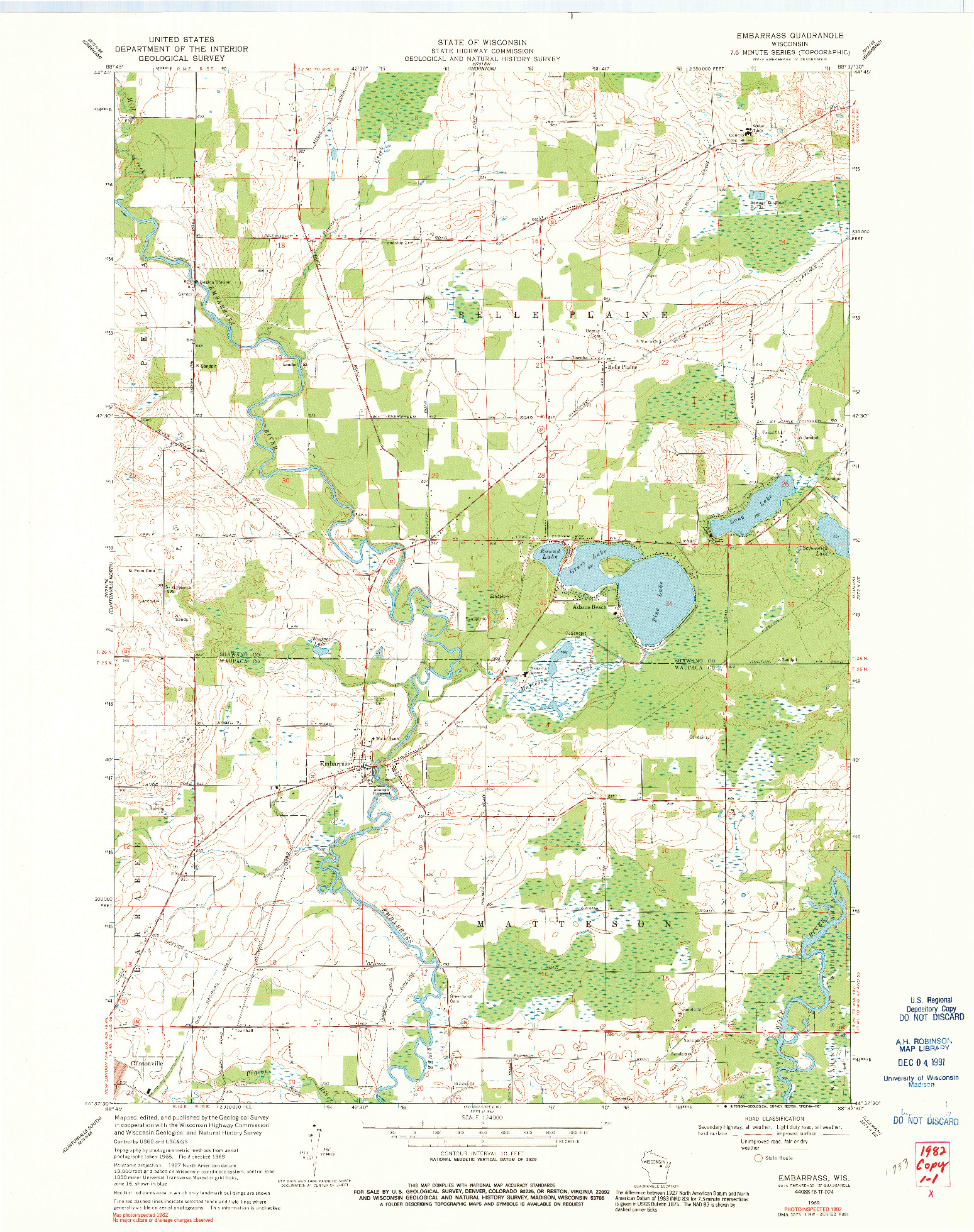 USGS 1:24000-SCALE QUADRANGLE FOR EMBARRASS, WI 1969