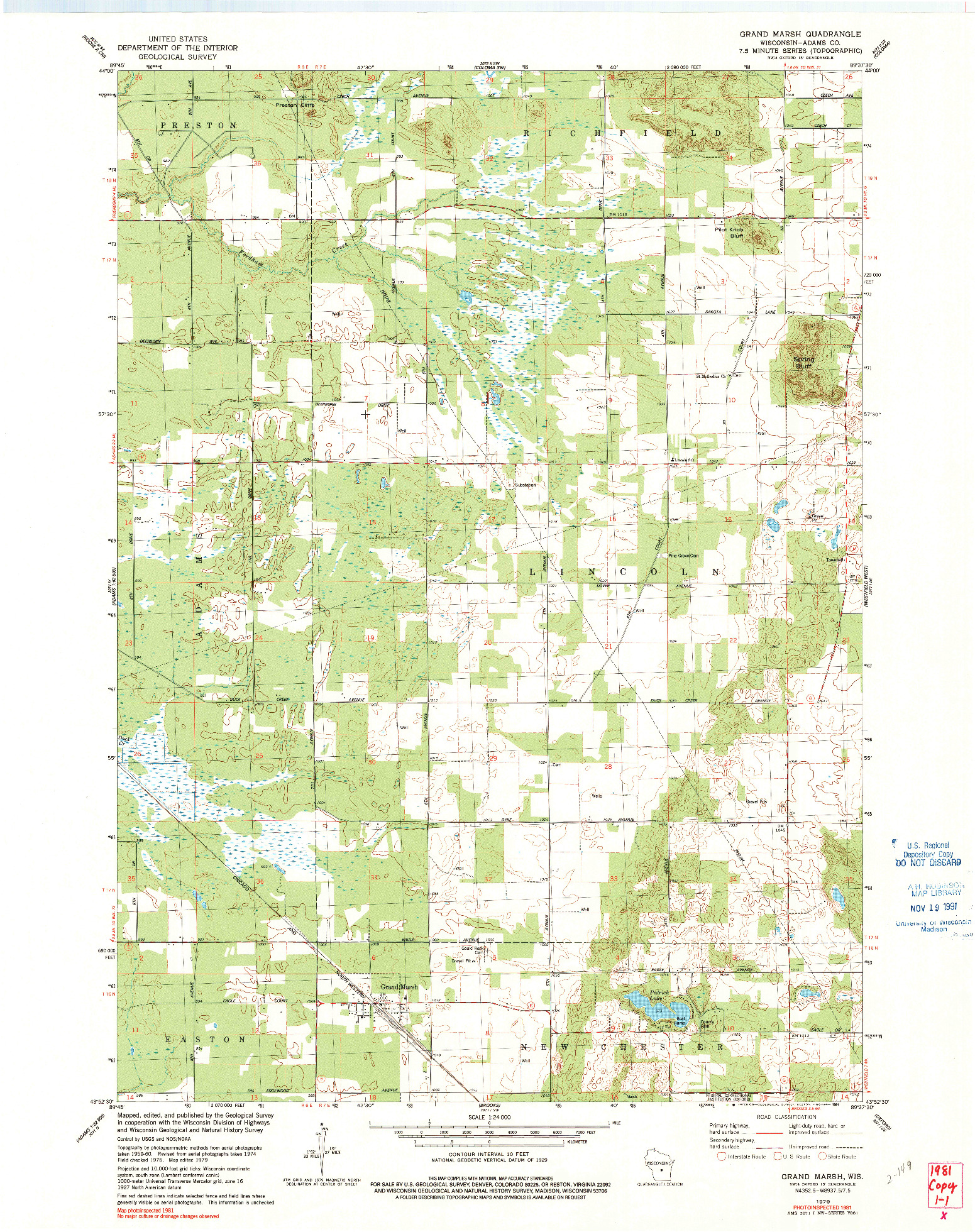 USGS 1:24000-SCALE QUADRANGLE FOR GRAND MARSH, WI 1979