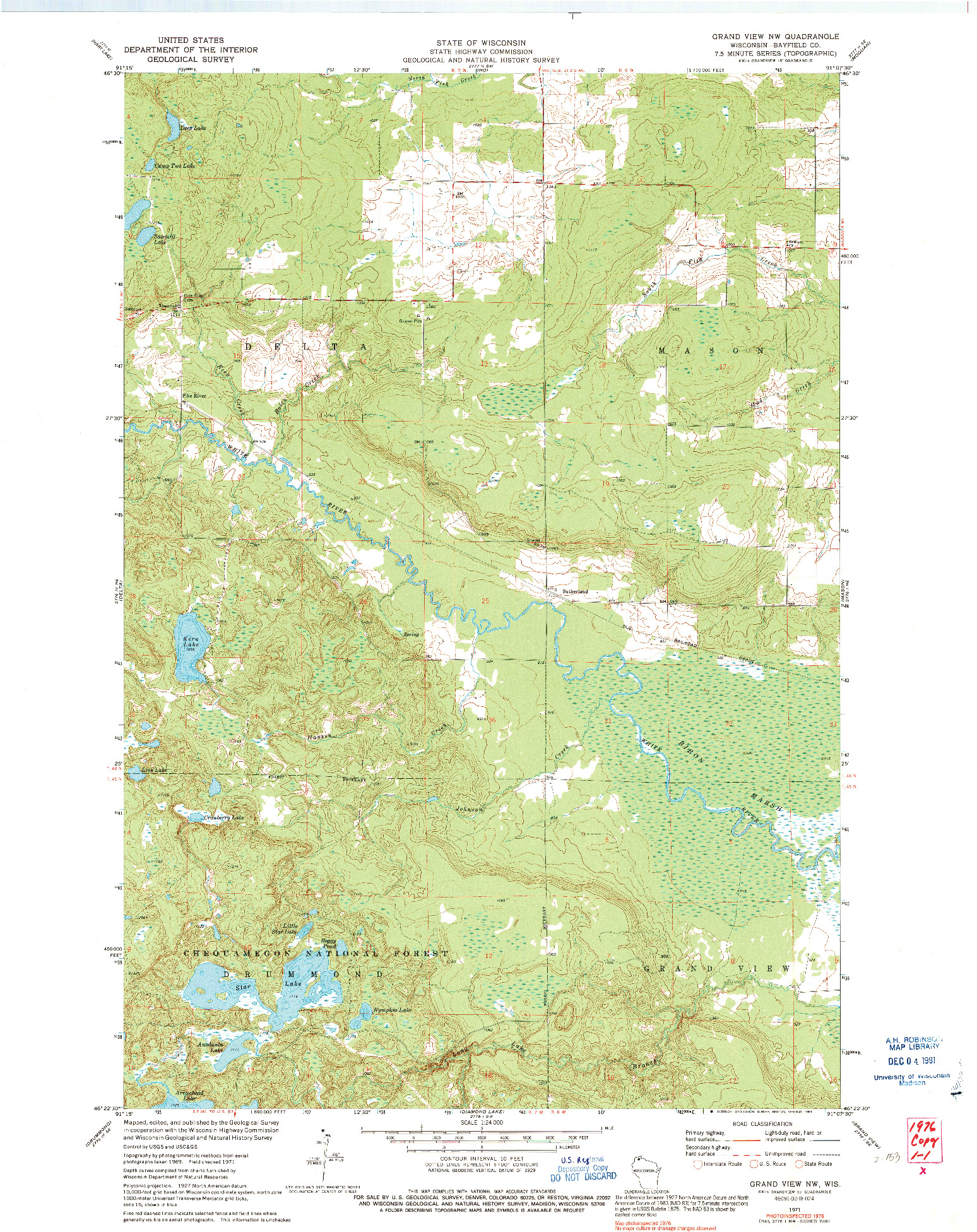 USGS 1:24000-SCALE QUADRANGLE FOR GRAND VIEW NW, WI 1971