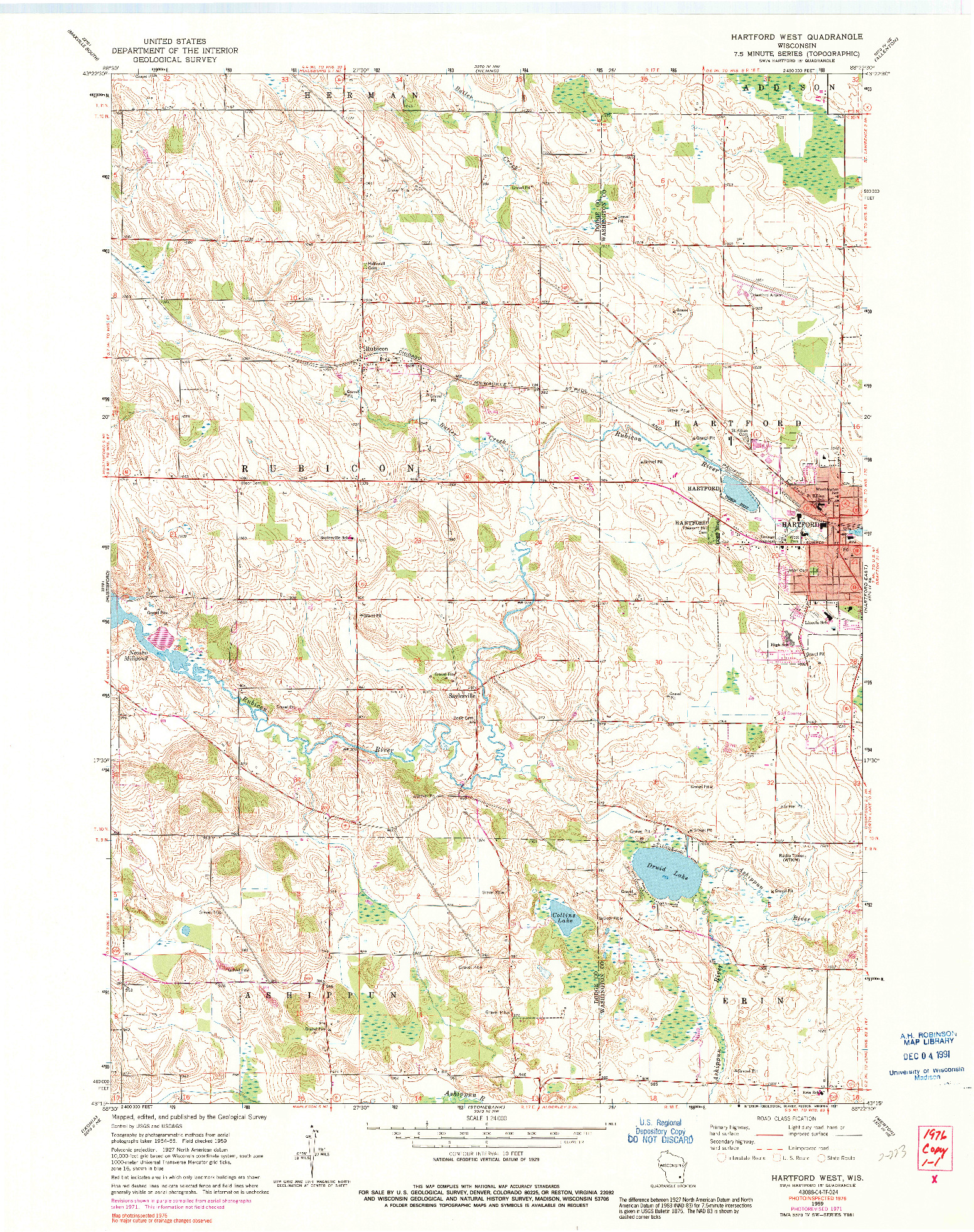 USGS 1:24000-SCALE QUADRANGLE FOR HARTFORD WEST, WI 1959