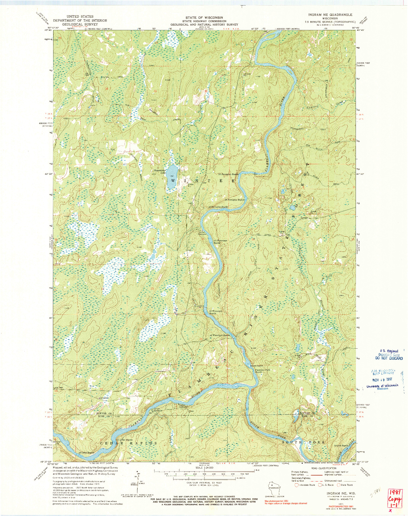 USGS 1:24000-SCALE QUADRANGLE FOR INGRAM NE, WI 1971