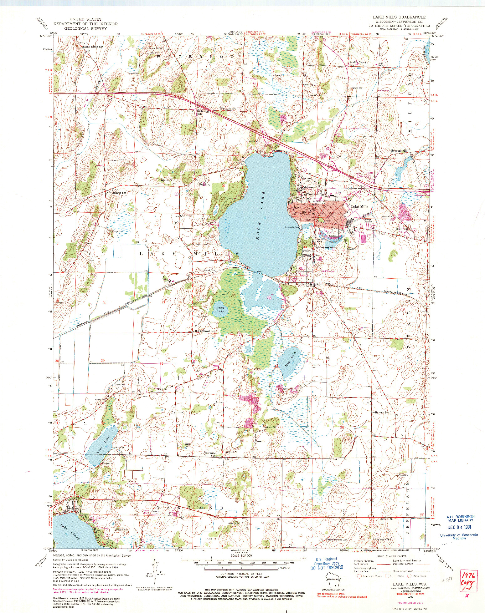 USGS 1:24000-SCALE QUADRANGLE FOR LAKE MILLS, WI 1959