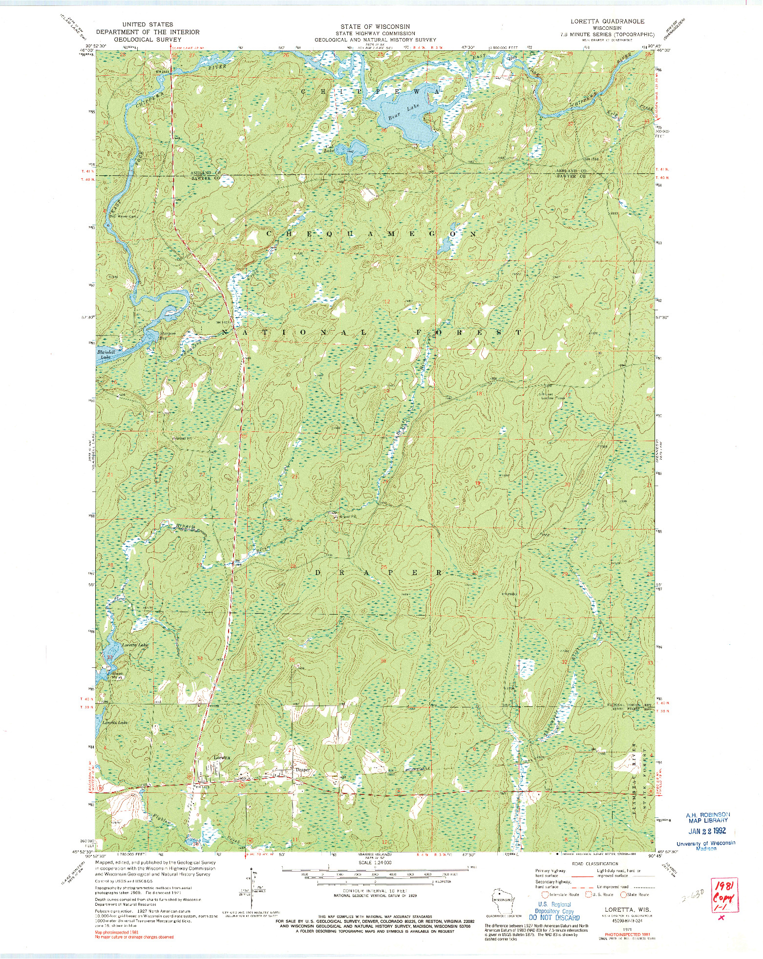 USGS 1:24000-SCALE QUADRANGLE FOR LORETTA, WI 1971