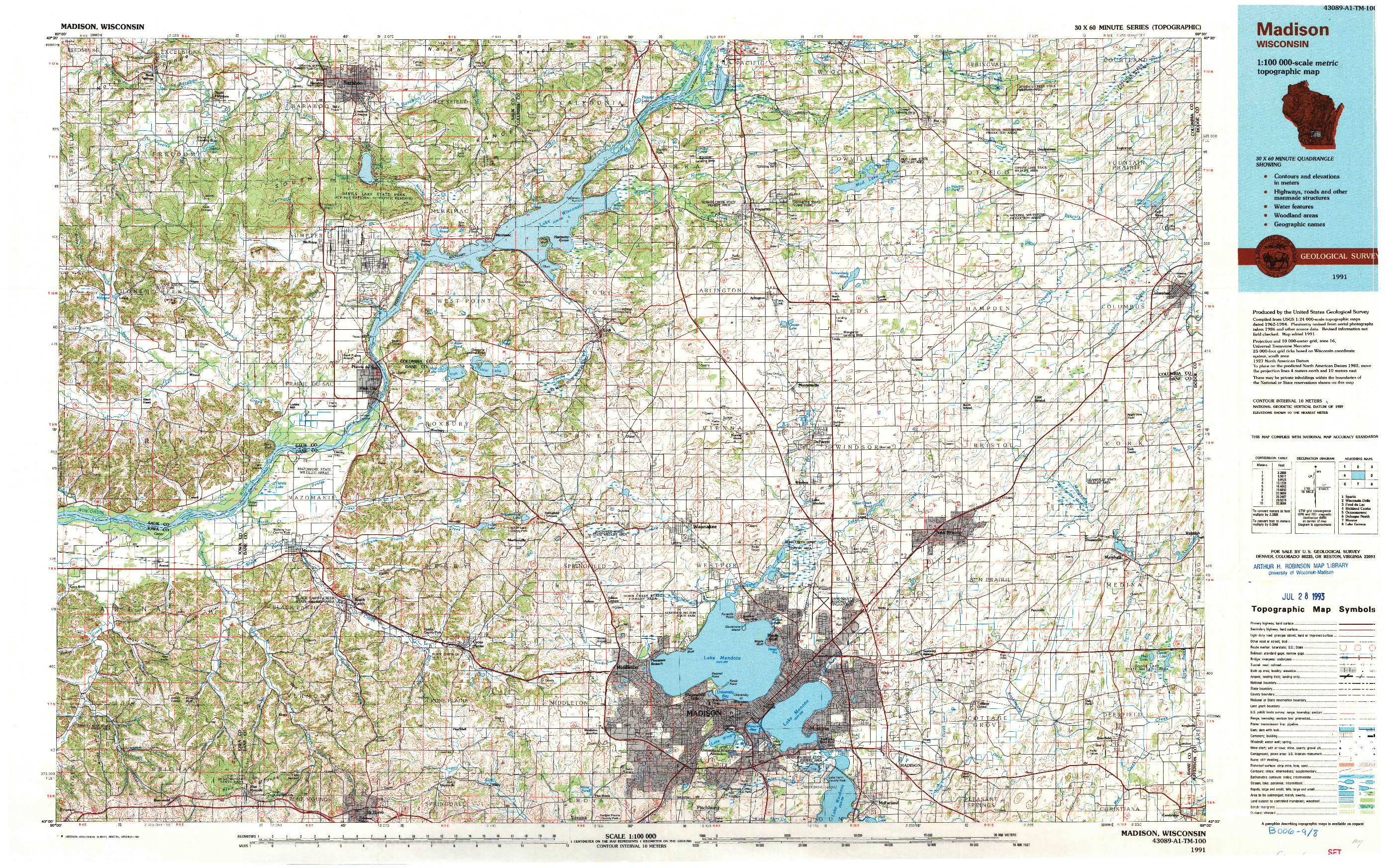 USGS 1:100000-SCALE QUADRANGLE FOR MADISON, WI 1991