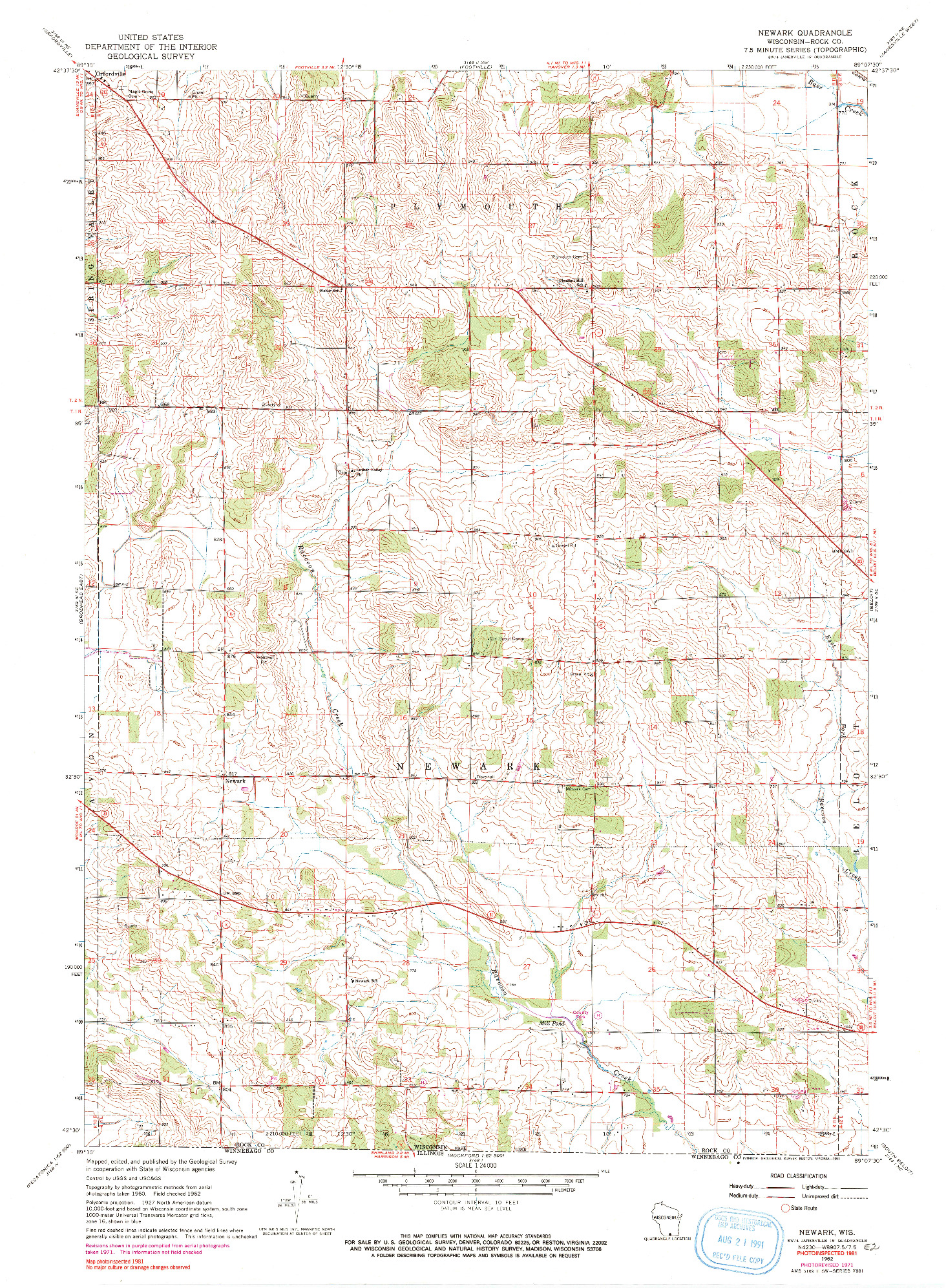 USGS 1:24000-SCALE QUADRANGLE FOR NEWARK, WI 1962