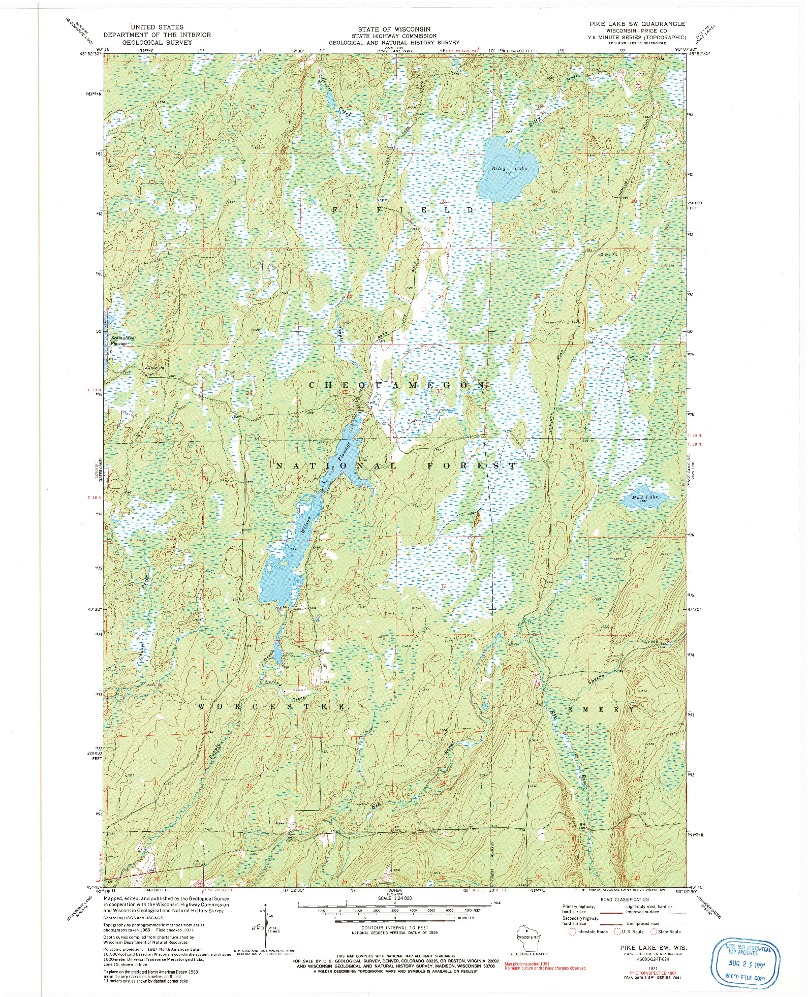 USGS 1:24000-SCALE QUADRANGLE FOR PIKE LAKE SW, WI 1971