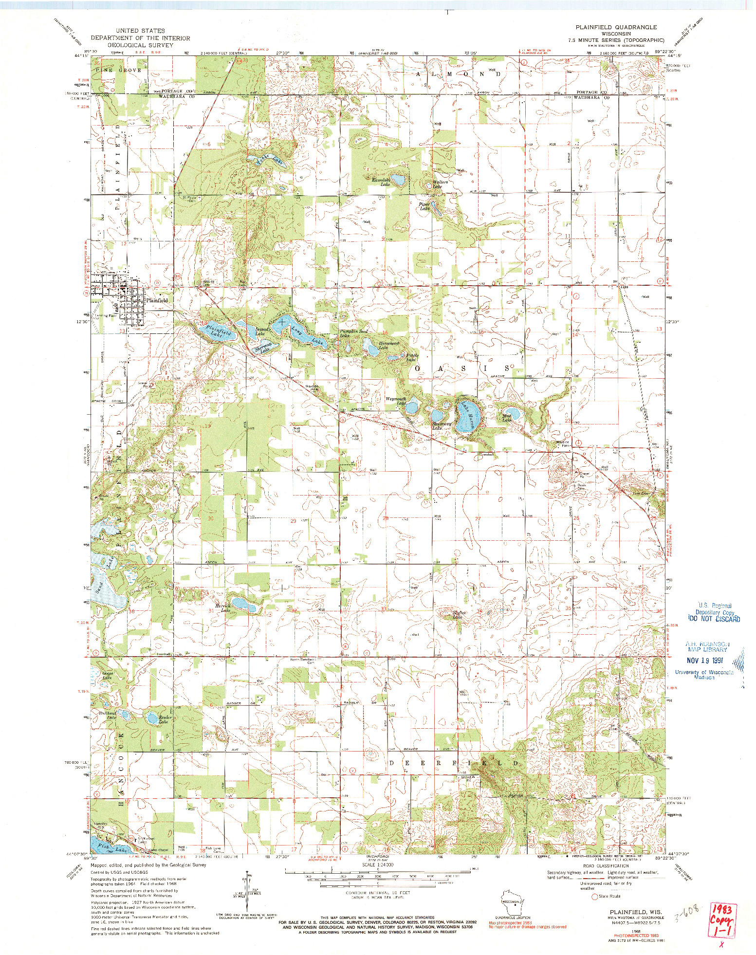 USGS 1:24000-SCALE QUADRANGLE FOR PLAINFIELD, WI 1968