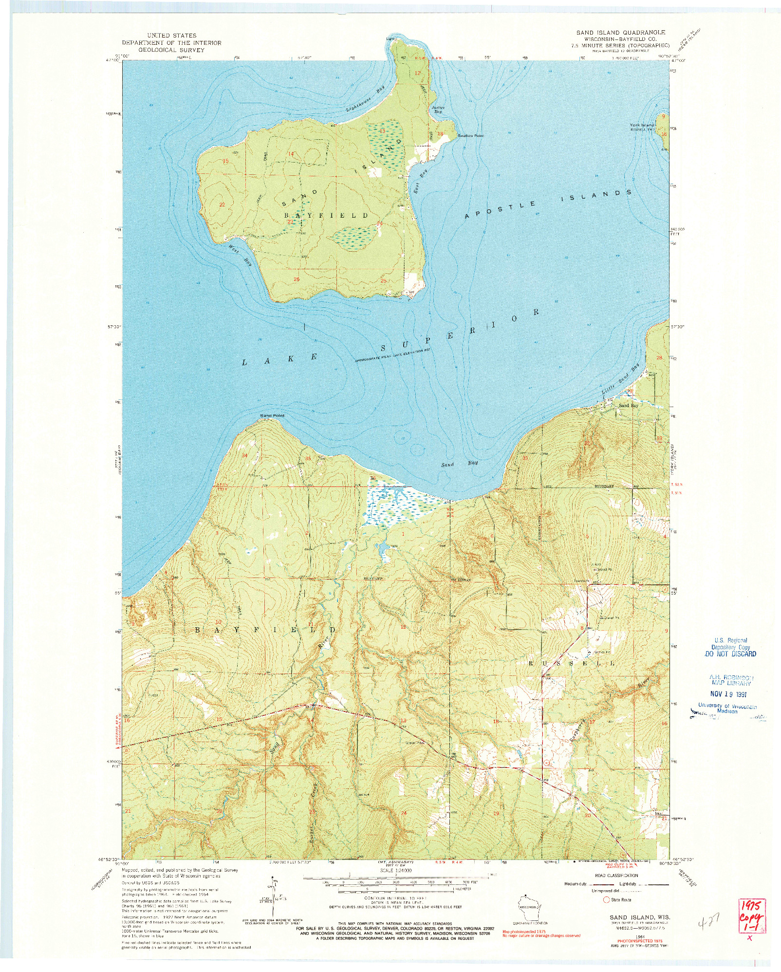 USGS 1:24000-SCALE QUADRANGLE FOR SAND ISLAND, WI 1964