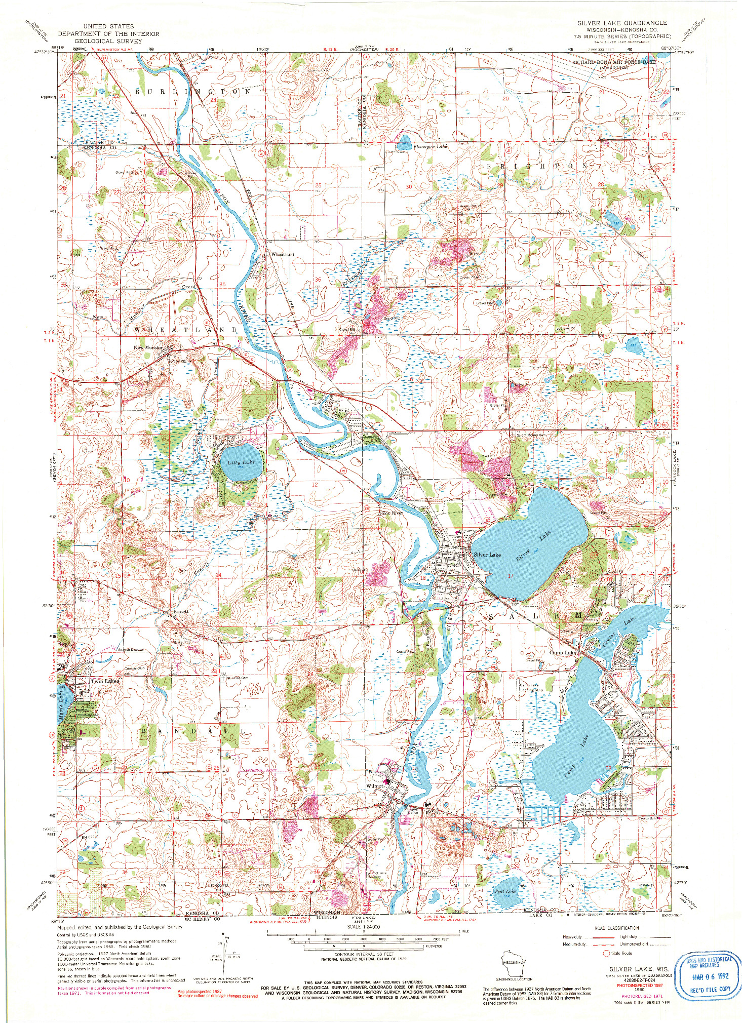 USGS 1:24000-SCALE QUADRANGLE FOR SILVER LAKE, WI 1960