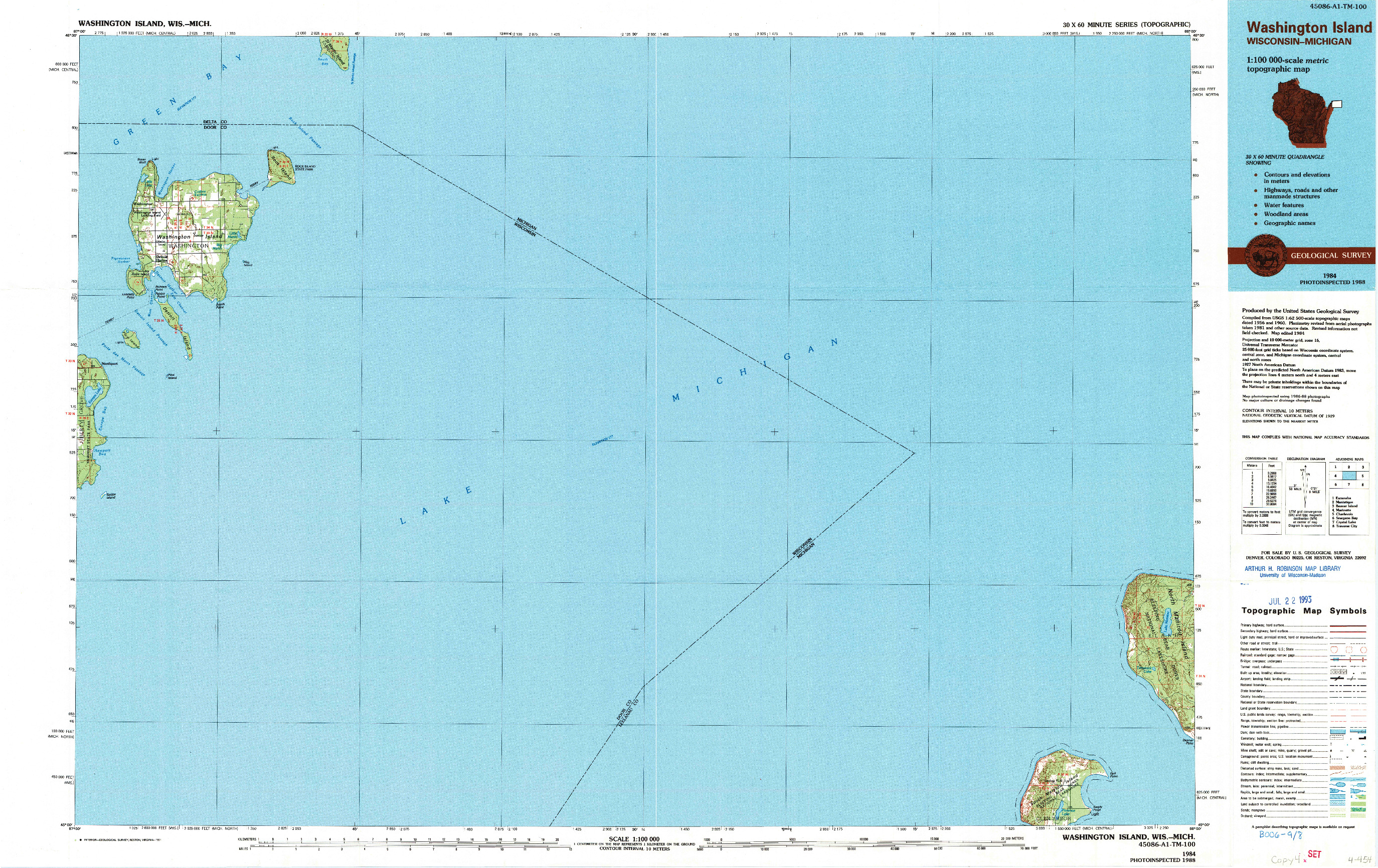 USGS 1:100000-SCALE QUADRANGLE FOR WASHINGTON ISLAND, WI 1984