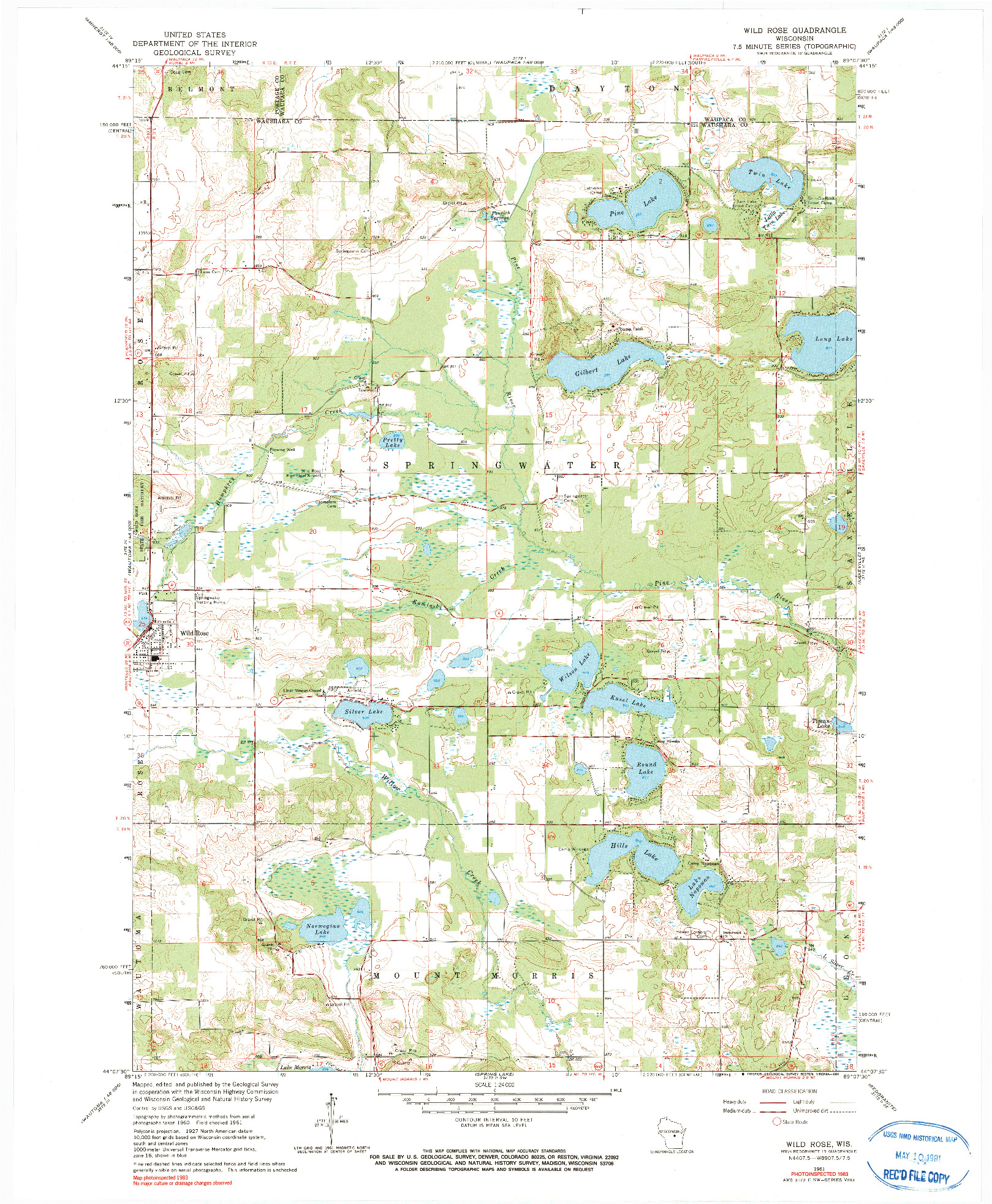 USGS 1:24000-SCALE QUADRANGLE FOR WILD ROSE, WI 1961