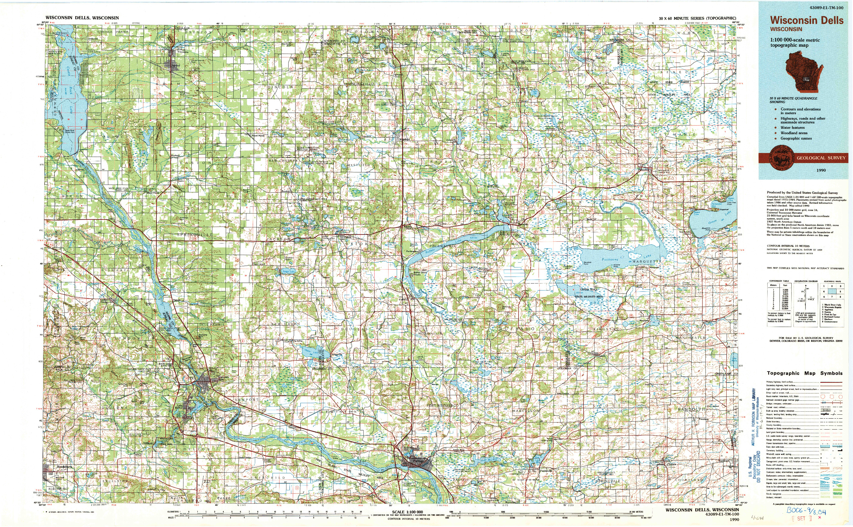 USGS 1:100000-SCALE QUADRANGLE FOR WISCONSIN DELLS, WI 1990