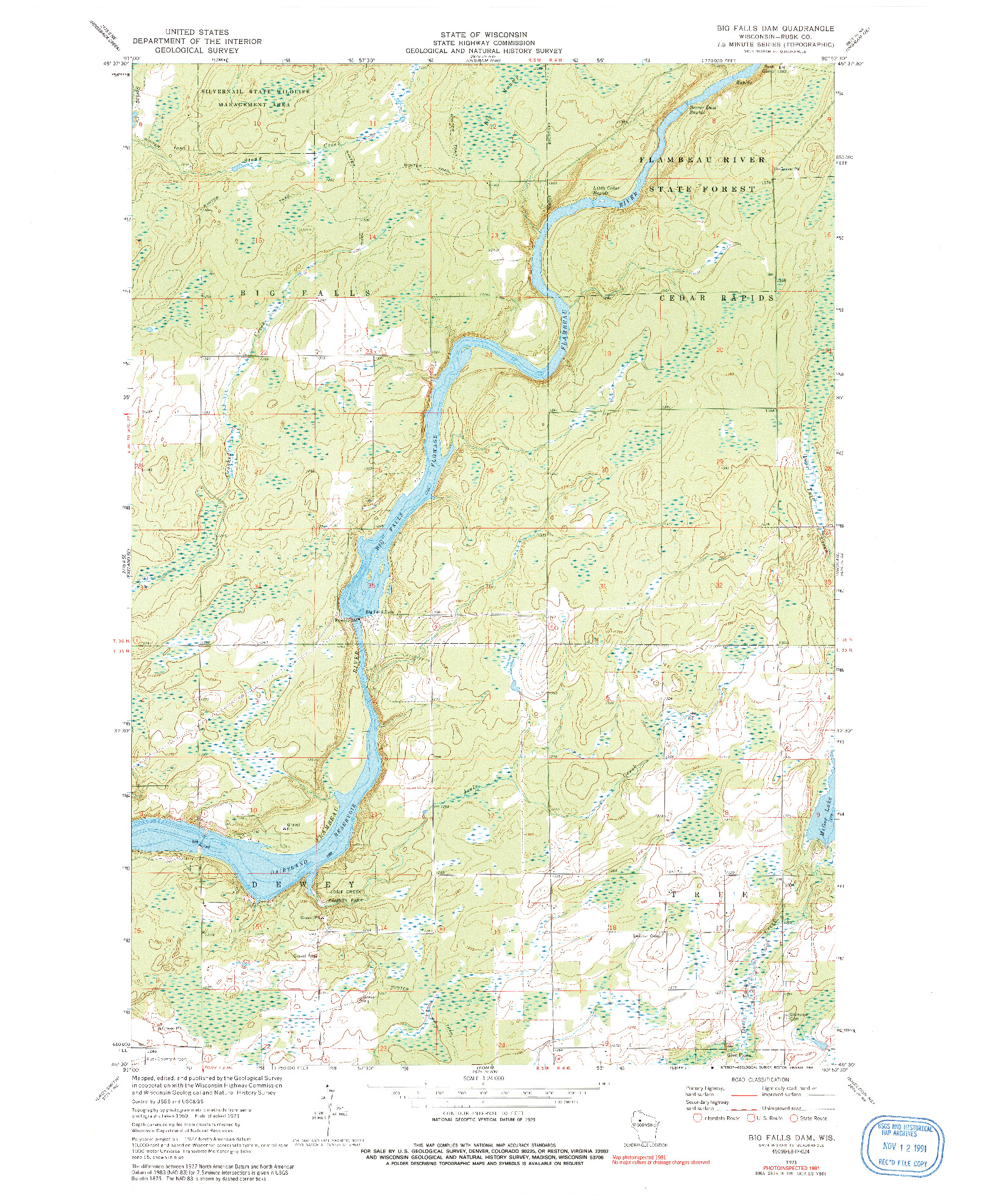 USGS 1:24000-SCALE QUADRANGLE FOR BIG FALLS DAM, WI 1971