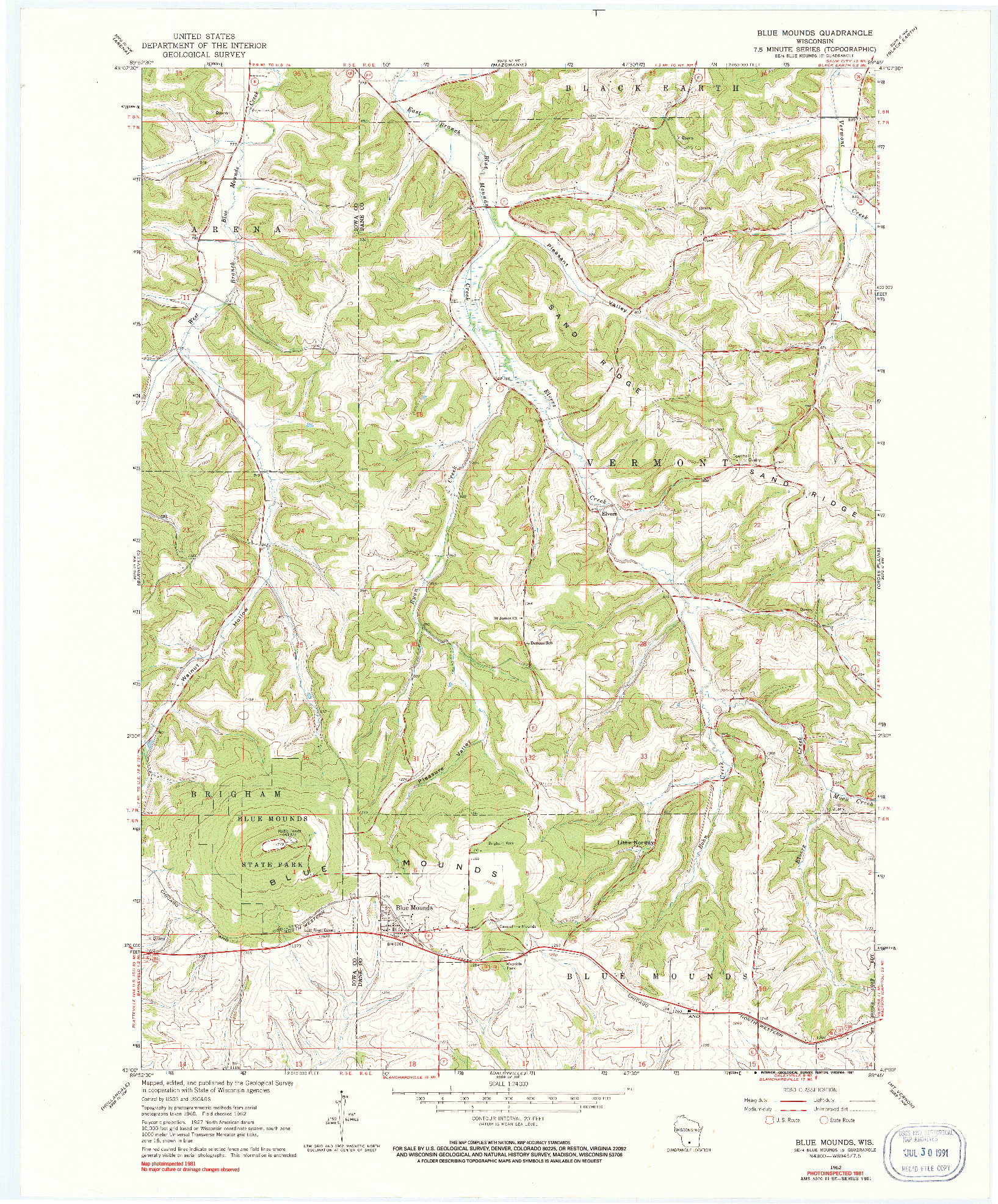 USGS 1:24000-SCALE QUADRANGLE FOR BLUE MOUNDS, WI 1962