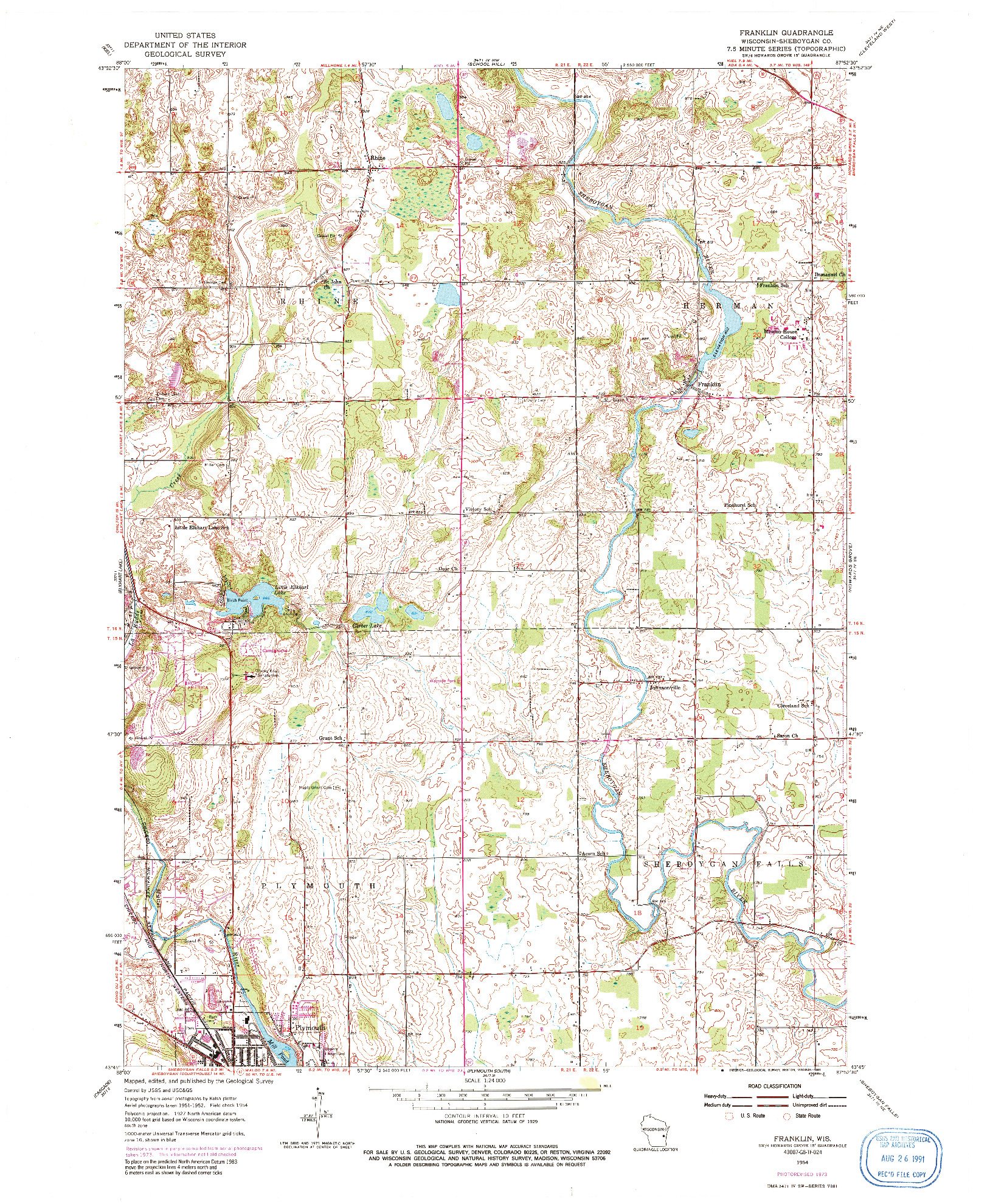 USGS 1:24000-SCALE QUADRANGLE FOR FRANKLIN, WI 1954