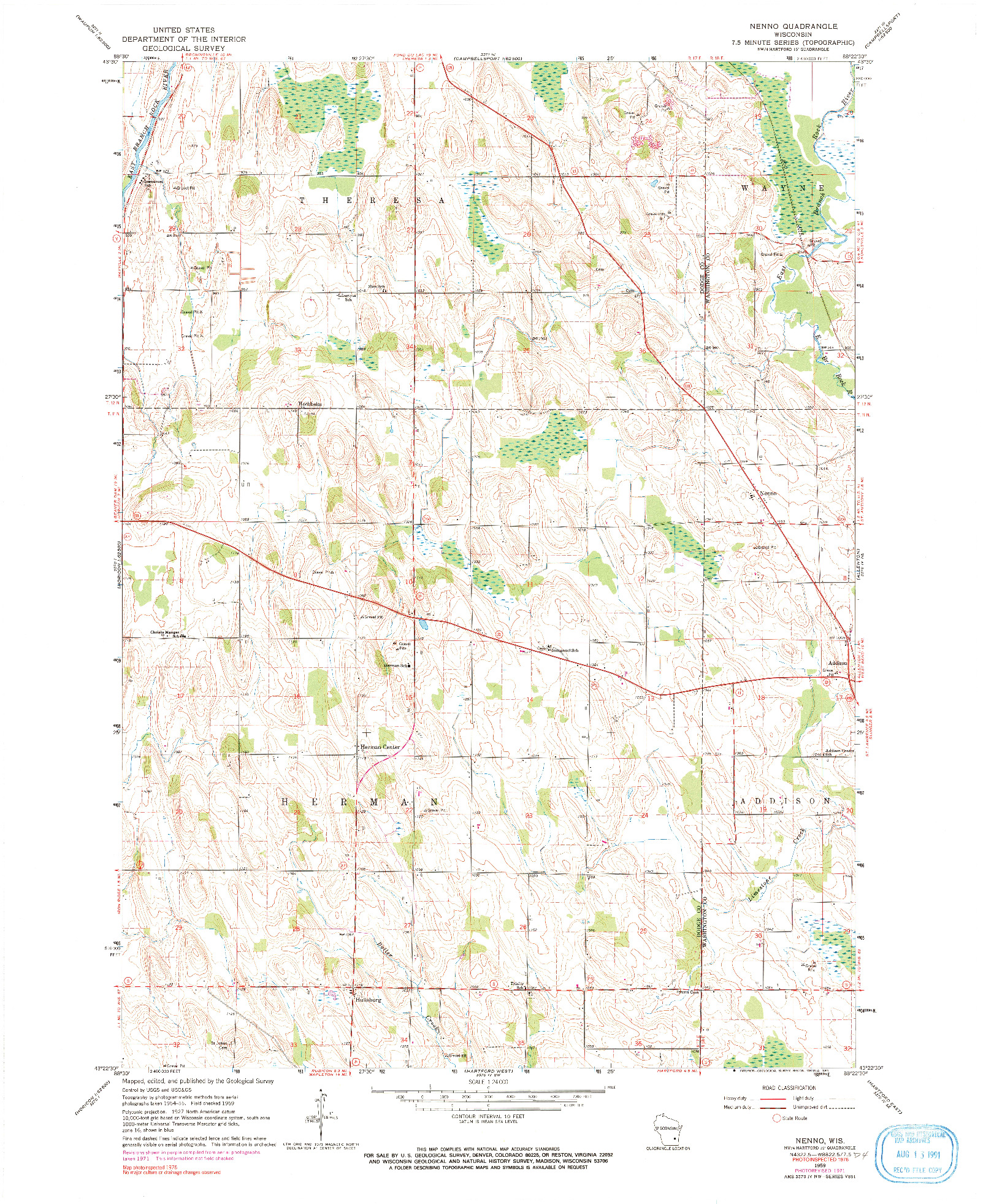 USGS 1:24000-SCALE QUADRANGLE FOR NENNO, WI 1959