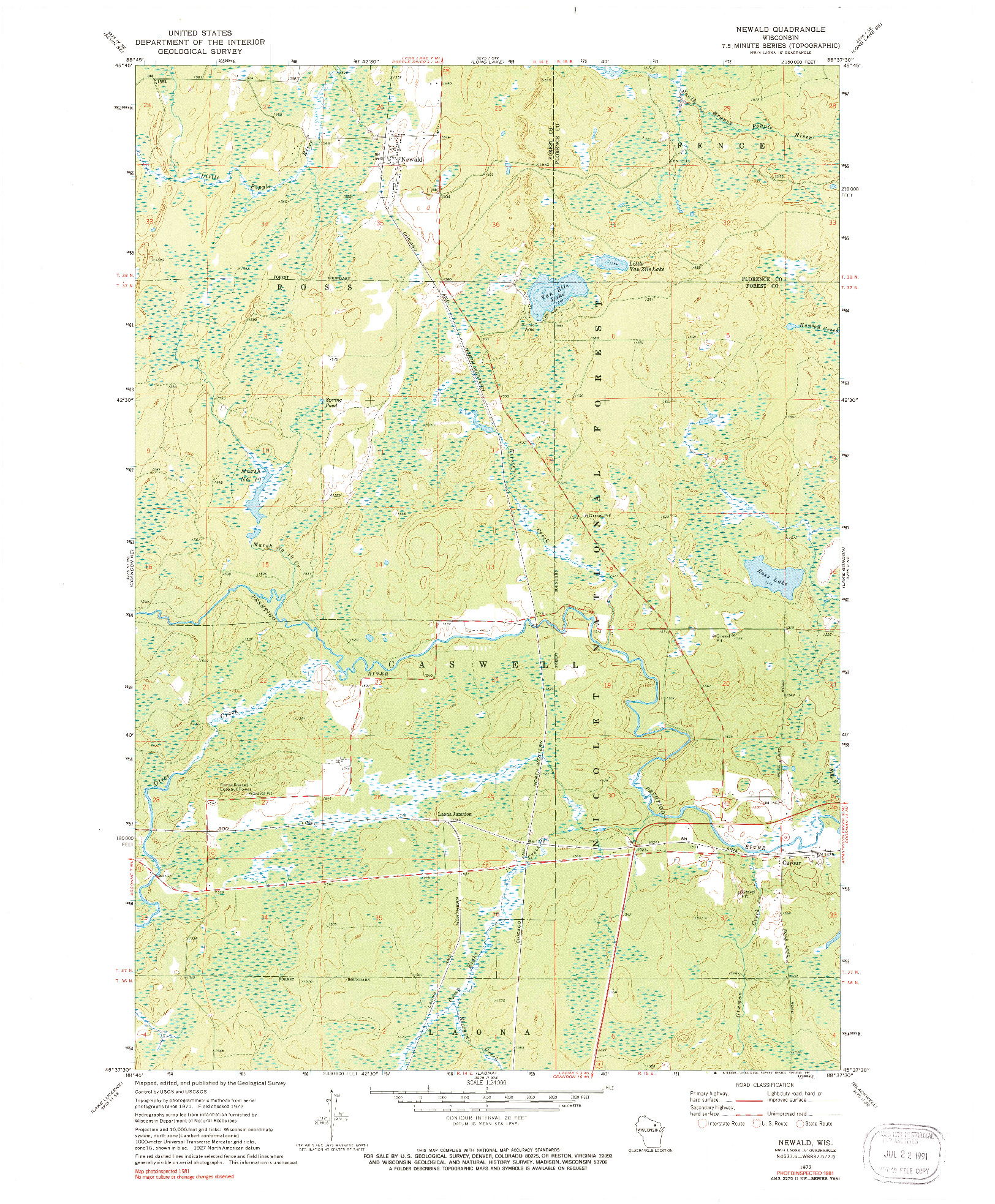 USGS 1:24000-SCALE QUADRANGLE FOR NEWALD, WI 1972