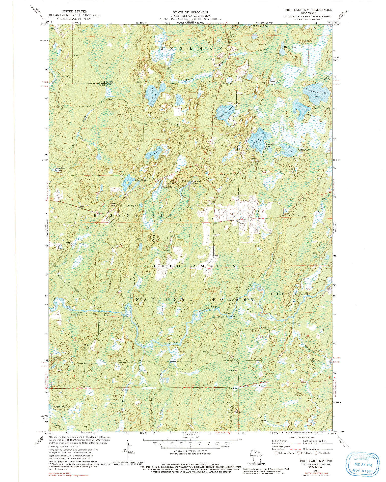 USGS 1:24000-SCALE QUADRANGLE FOR PIKE LAKE NW, WI 1971