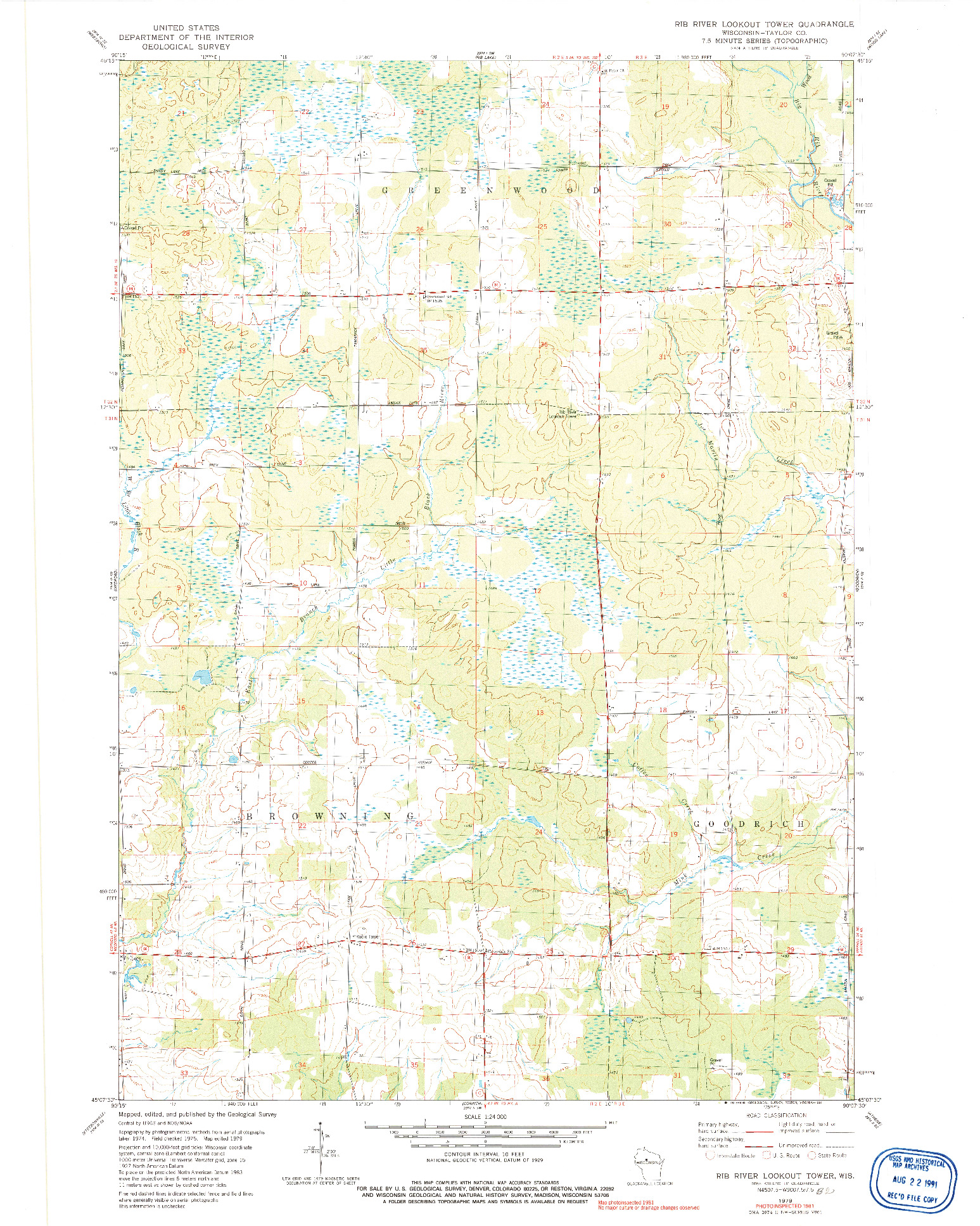 USGS 1:24000-SCALE QUADRANGLE FOR RIB RIVER LOOKOUT TOWER, WI 1979