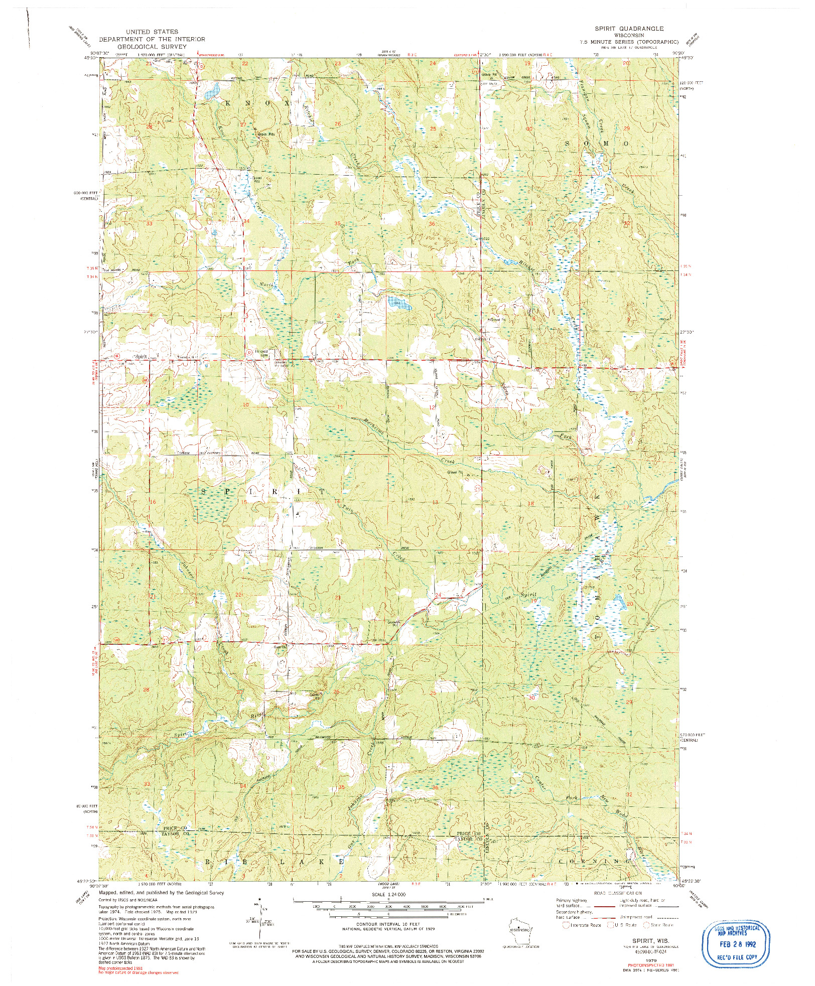 USGS 1:24000-SCALE QUADRANGLE FOR SPIRIT, WI 1979