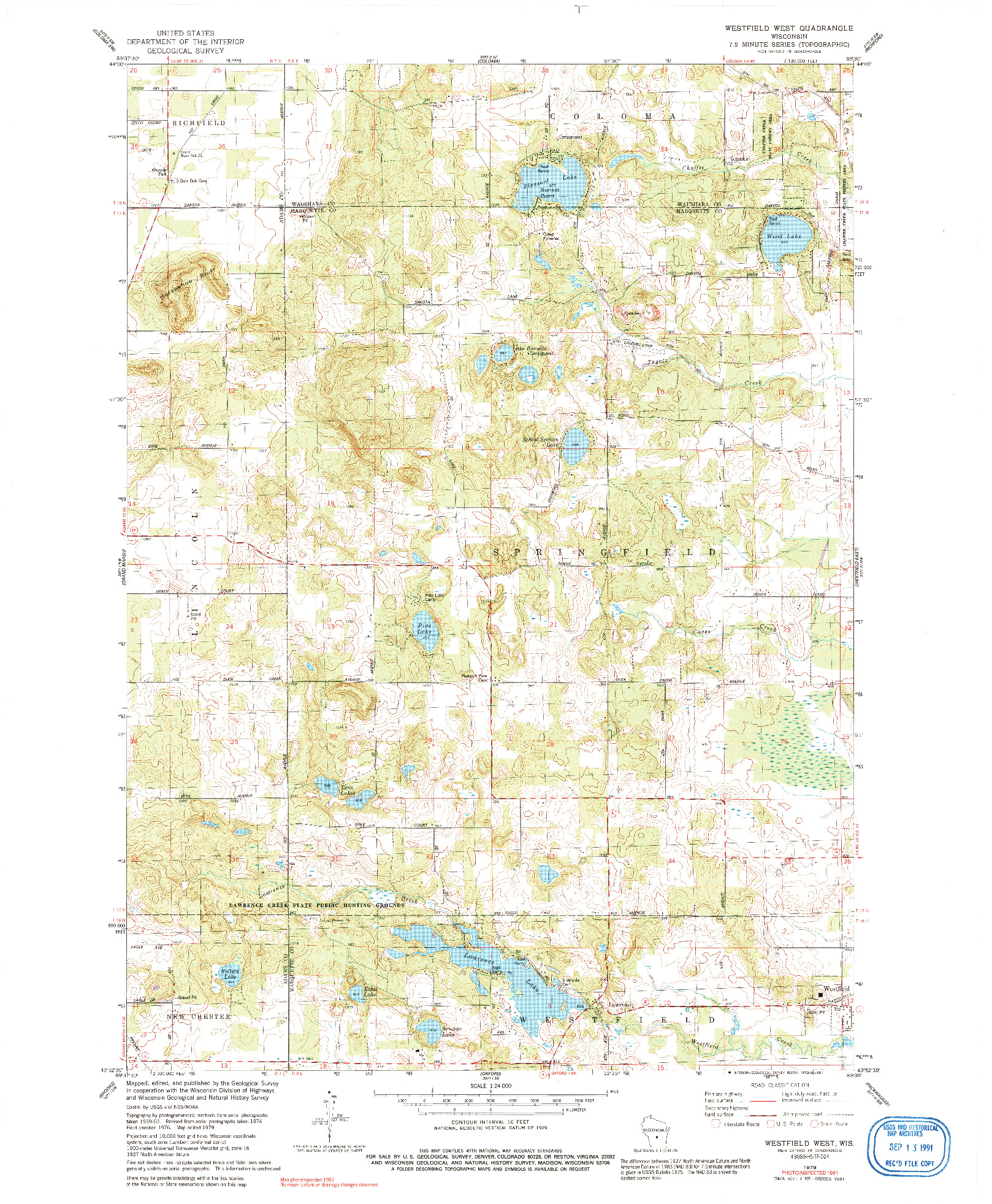 USGS 1:24000-SCALE QUADRANGLE FOR WESTFIELD WEST, WI 1979