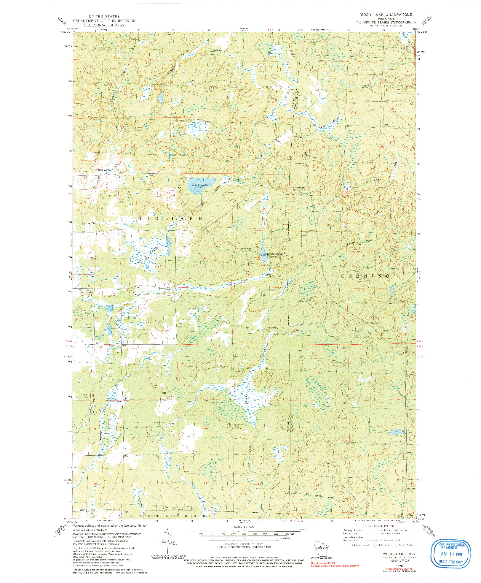 USGS 1:24000-SCALE QUADRANGLE FOR WOOD LAKE, WI 1979