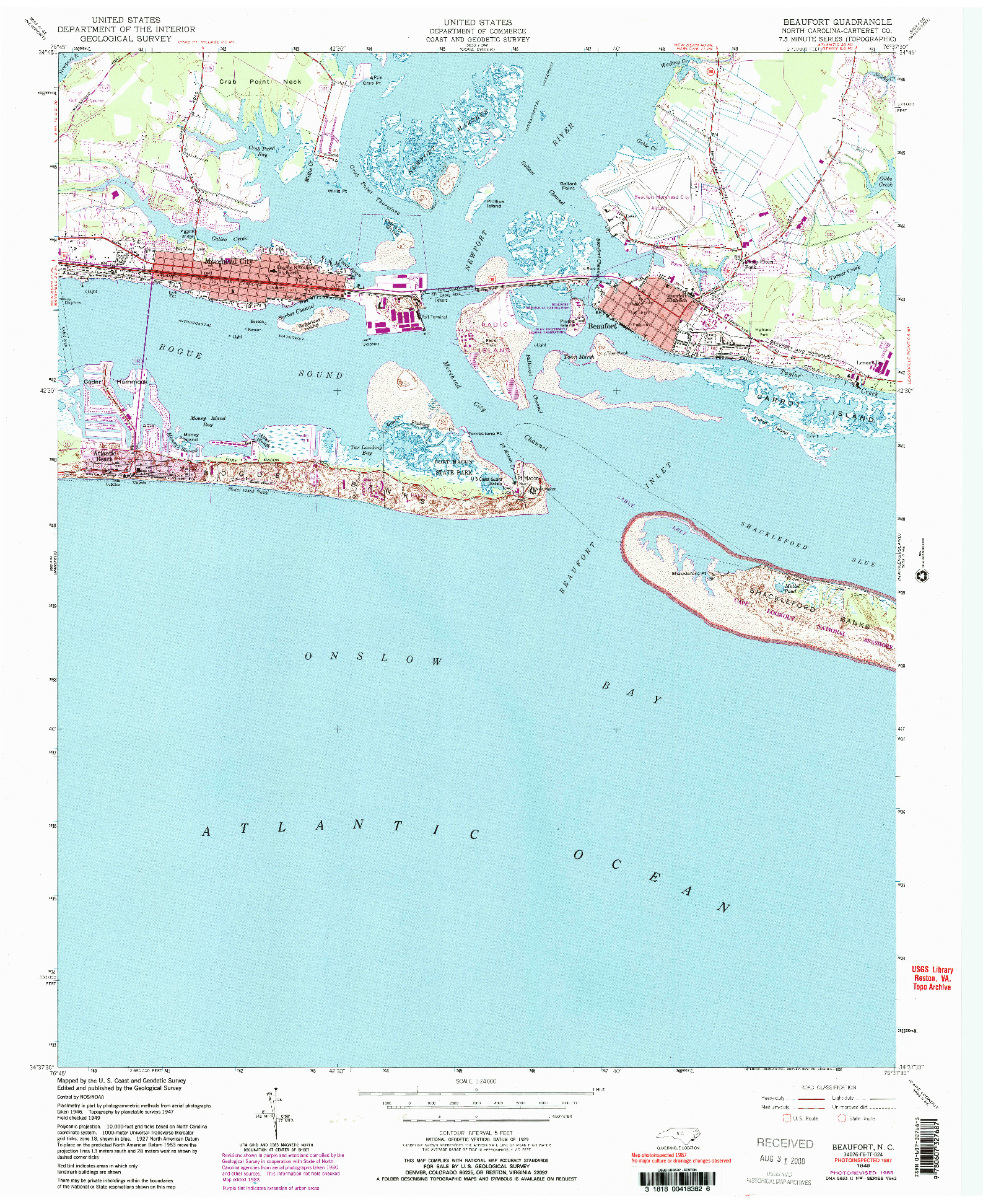 USGS 1:24000-SCALE QUADRANGLE FOR BEAUFORT, NC 1949