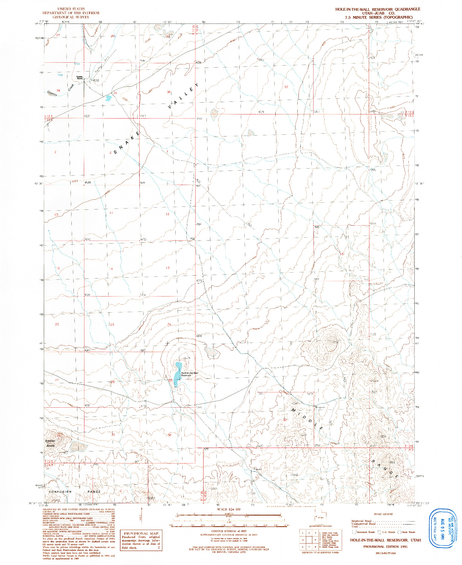 USGS 1:24000-SCALE QUADRANGLE FOR HOLE-IN-THE-WALL RESERVOIR, UT 1991