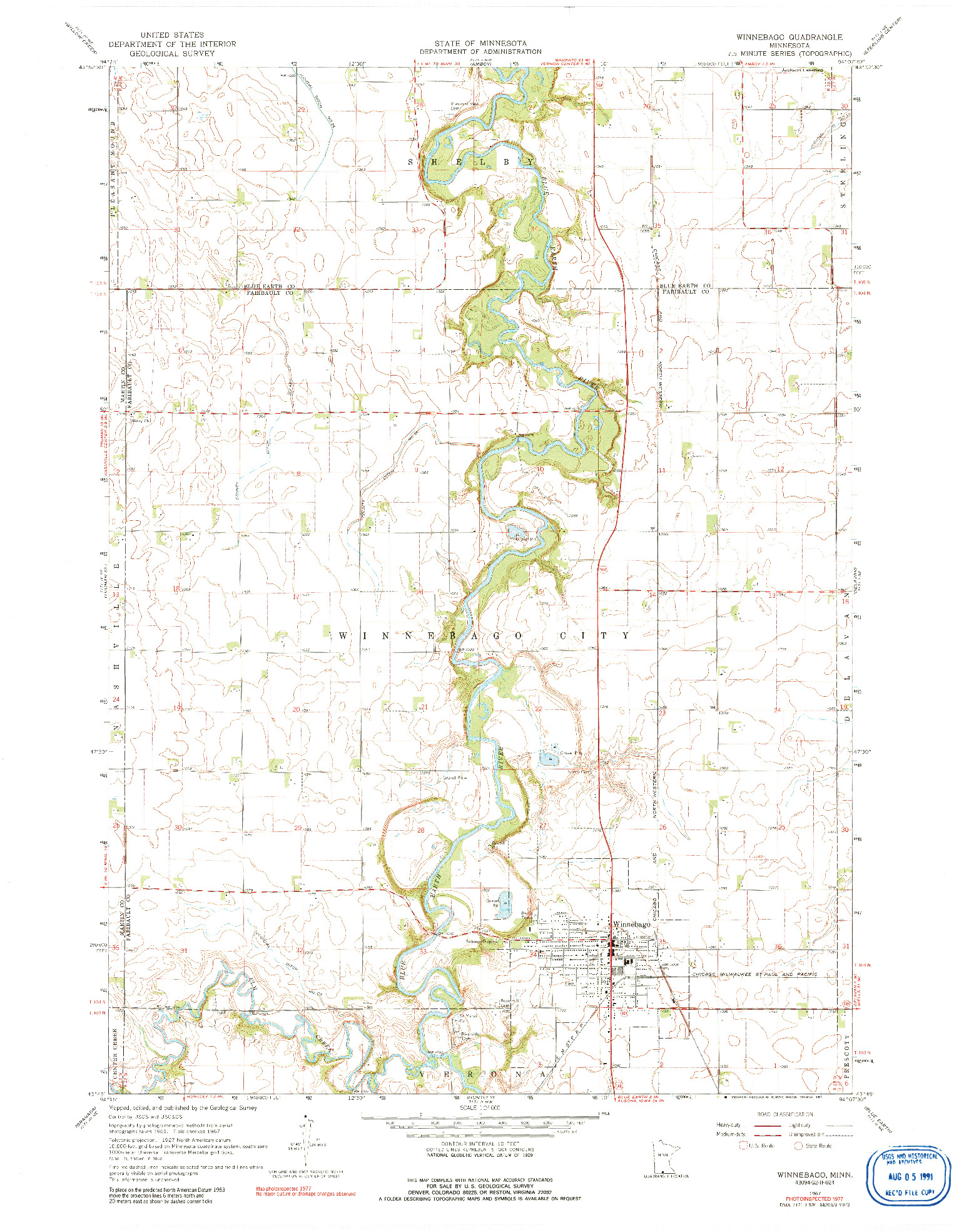 USGS 1:24000-SCALE QUADRANGLE FOR WINNEBAGO, MN 1967