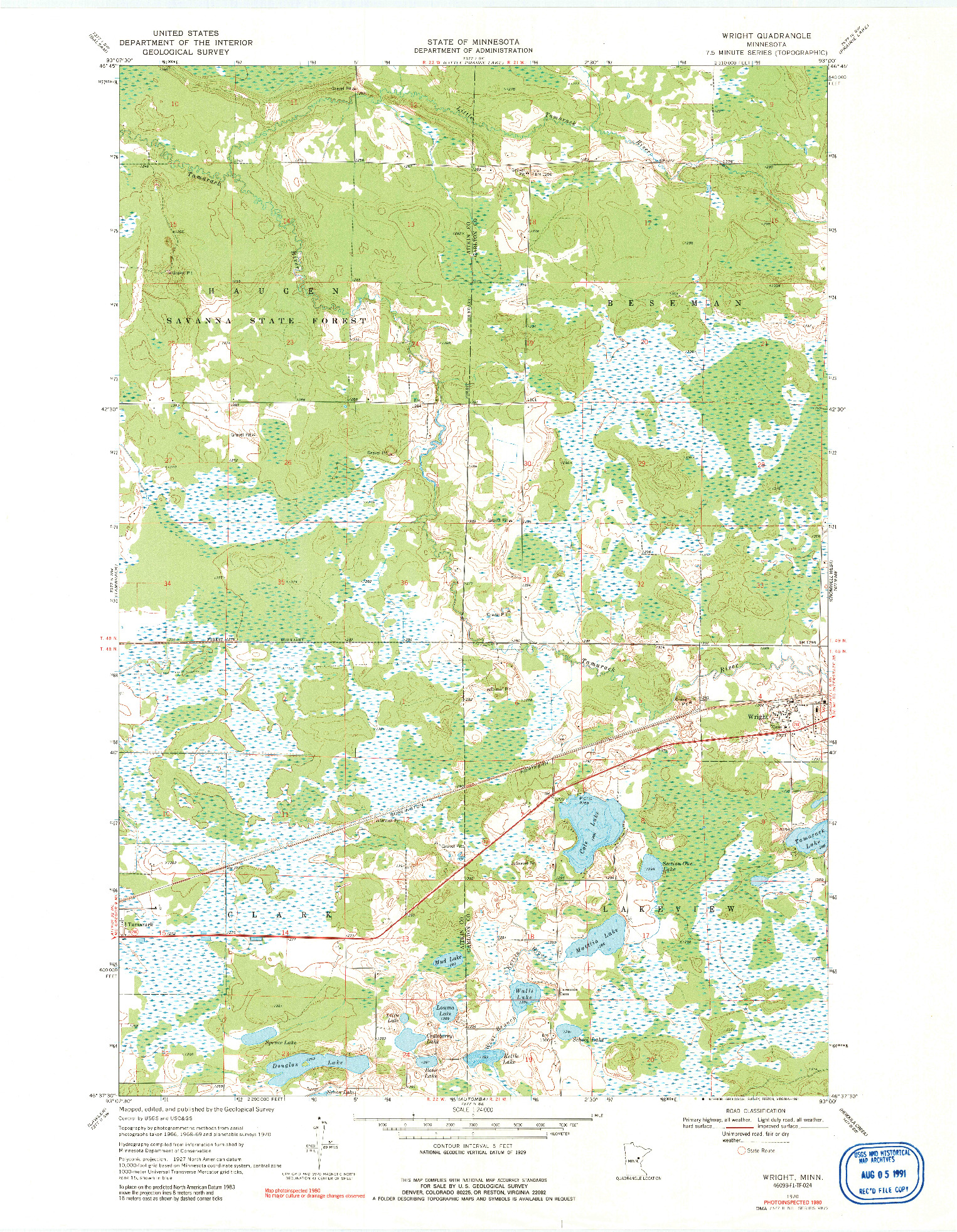 USGS 1:24000-SCALE QUADRANGLE FOR WRIGHT, MN 1970