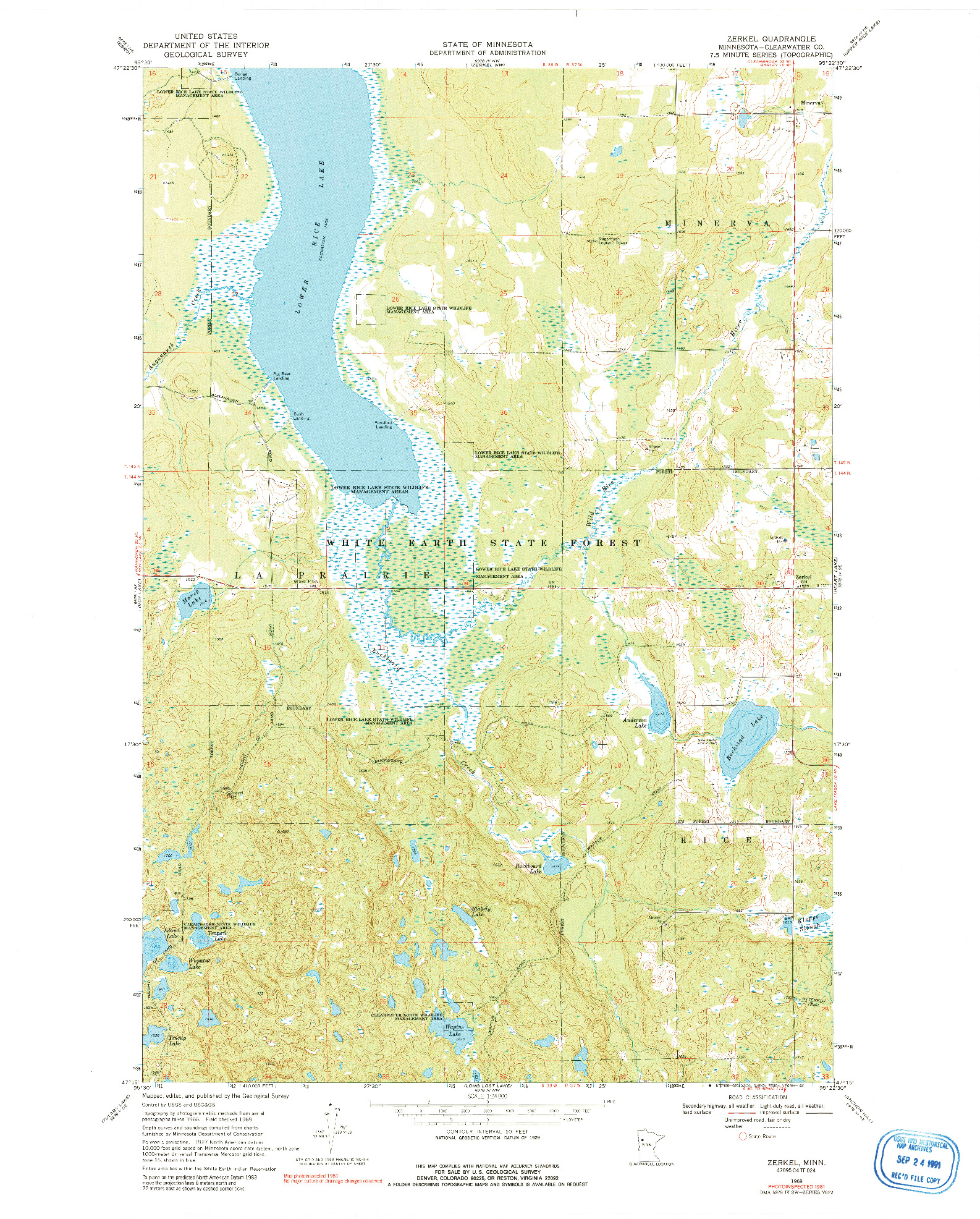 USGS 1:24000-SCALE QUADRANGLE FOR ZERKEL, MN 1969