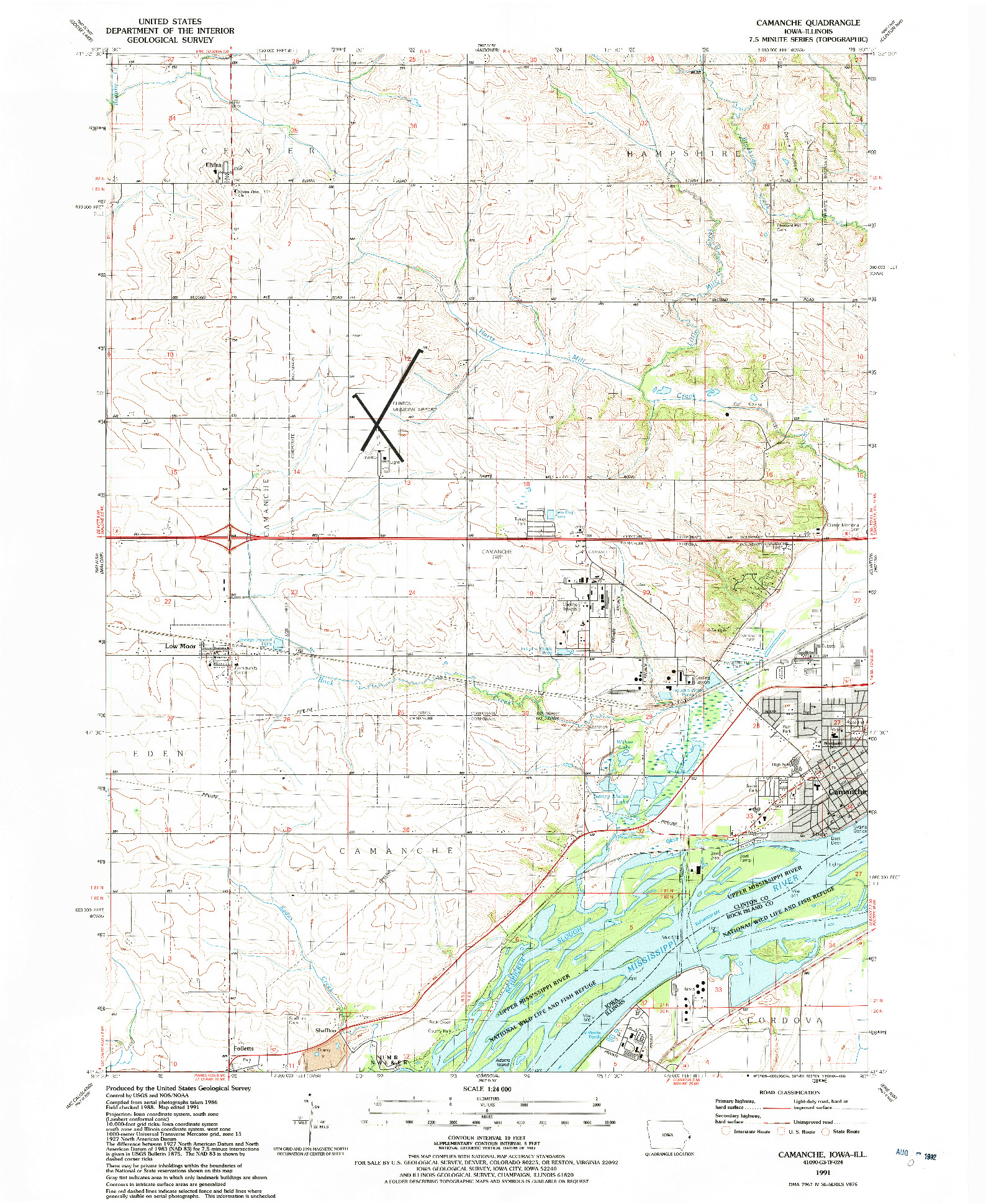 USGS 1:24000-SCALE QUADRANGLE FOR CAMANCHE, IA 1991