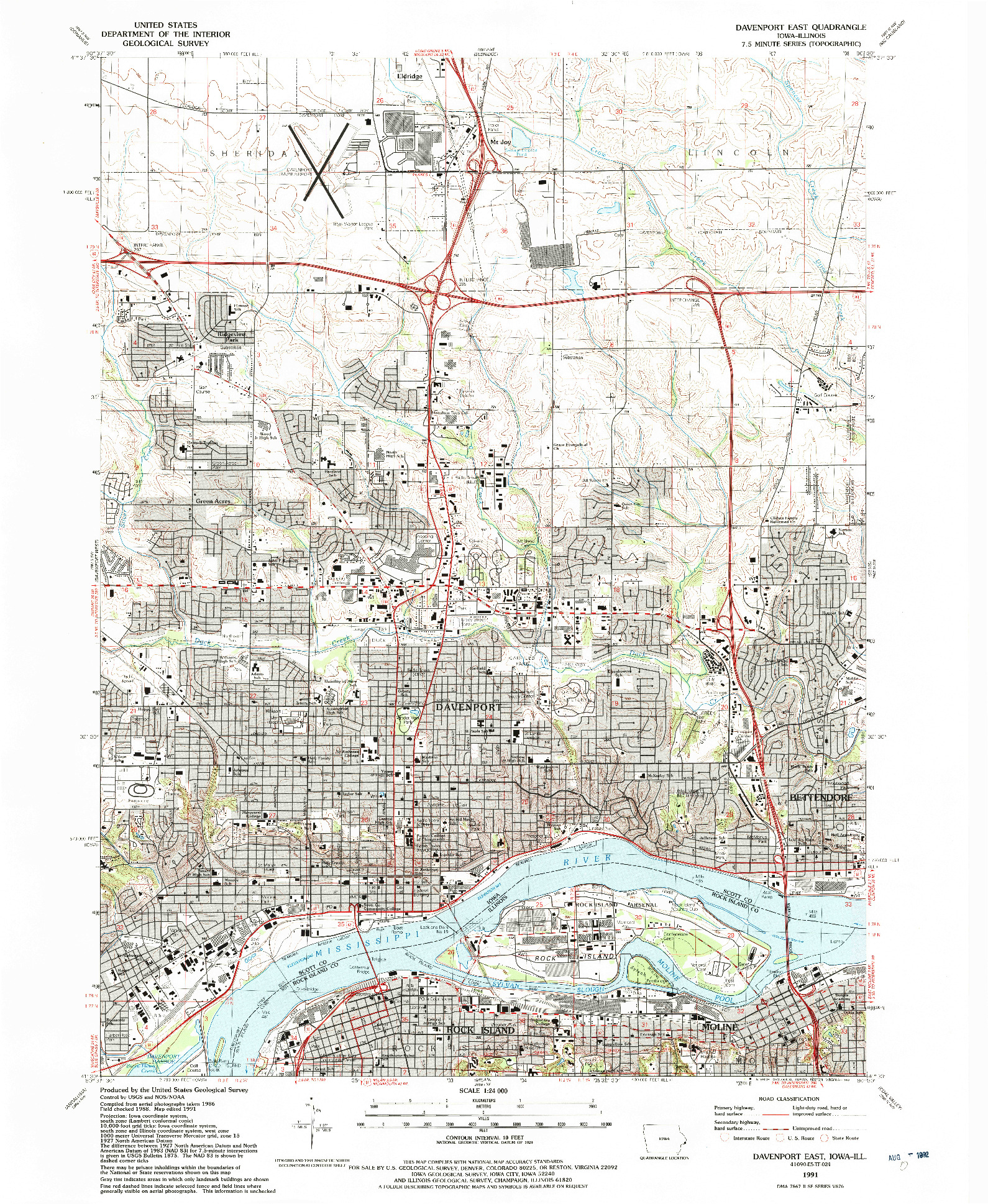 USGS 1:24000-SCALE QUADRANGLE FOR DAVENPORT EAST, IA 1991