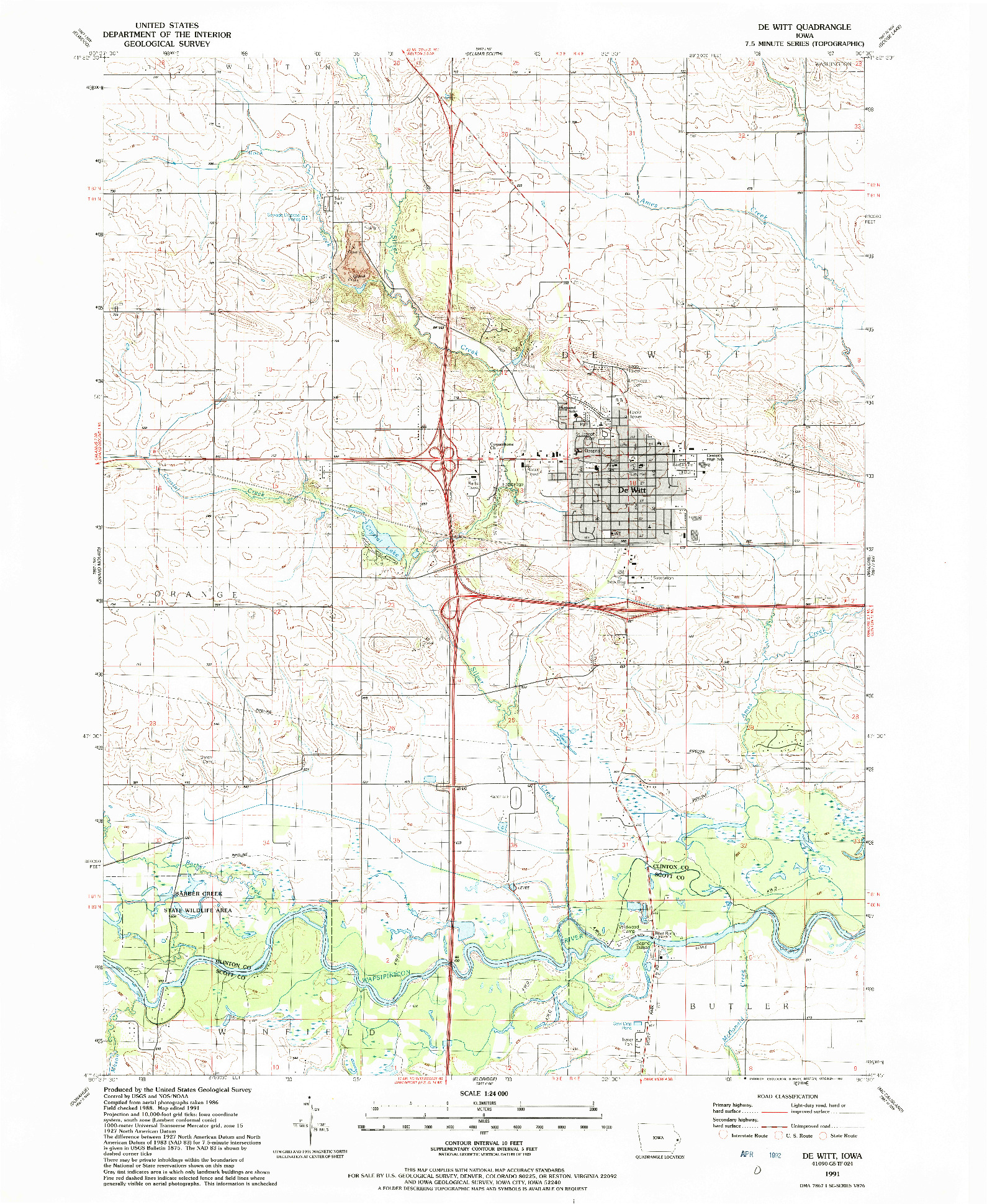 USGS 1:24000-SCALE QUADRANGLE FOR DE WITT, IA 1991