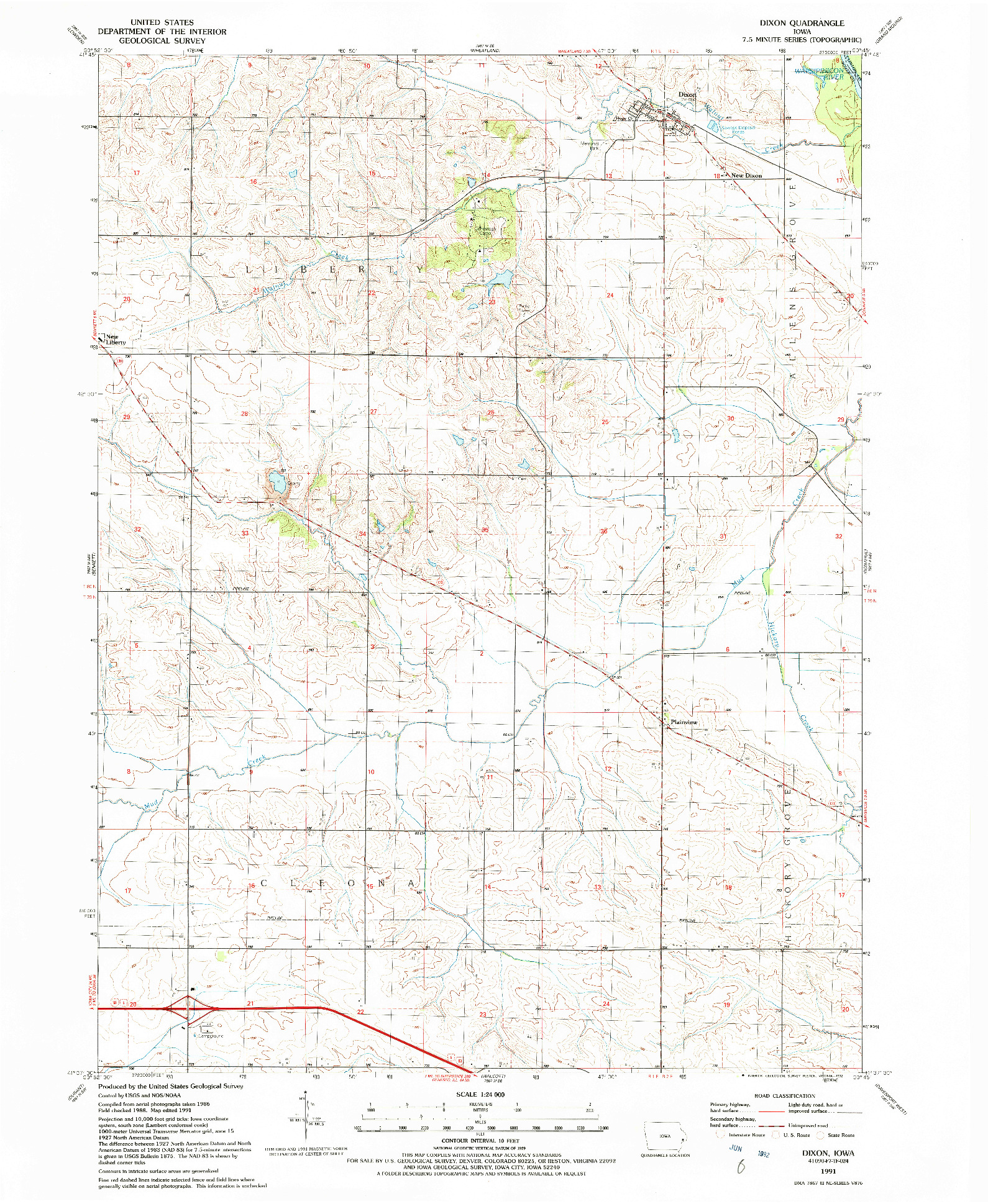USGS 1:24000-SCALE QUADRANGLE FOR DIXON, IA 1991