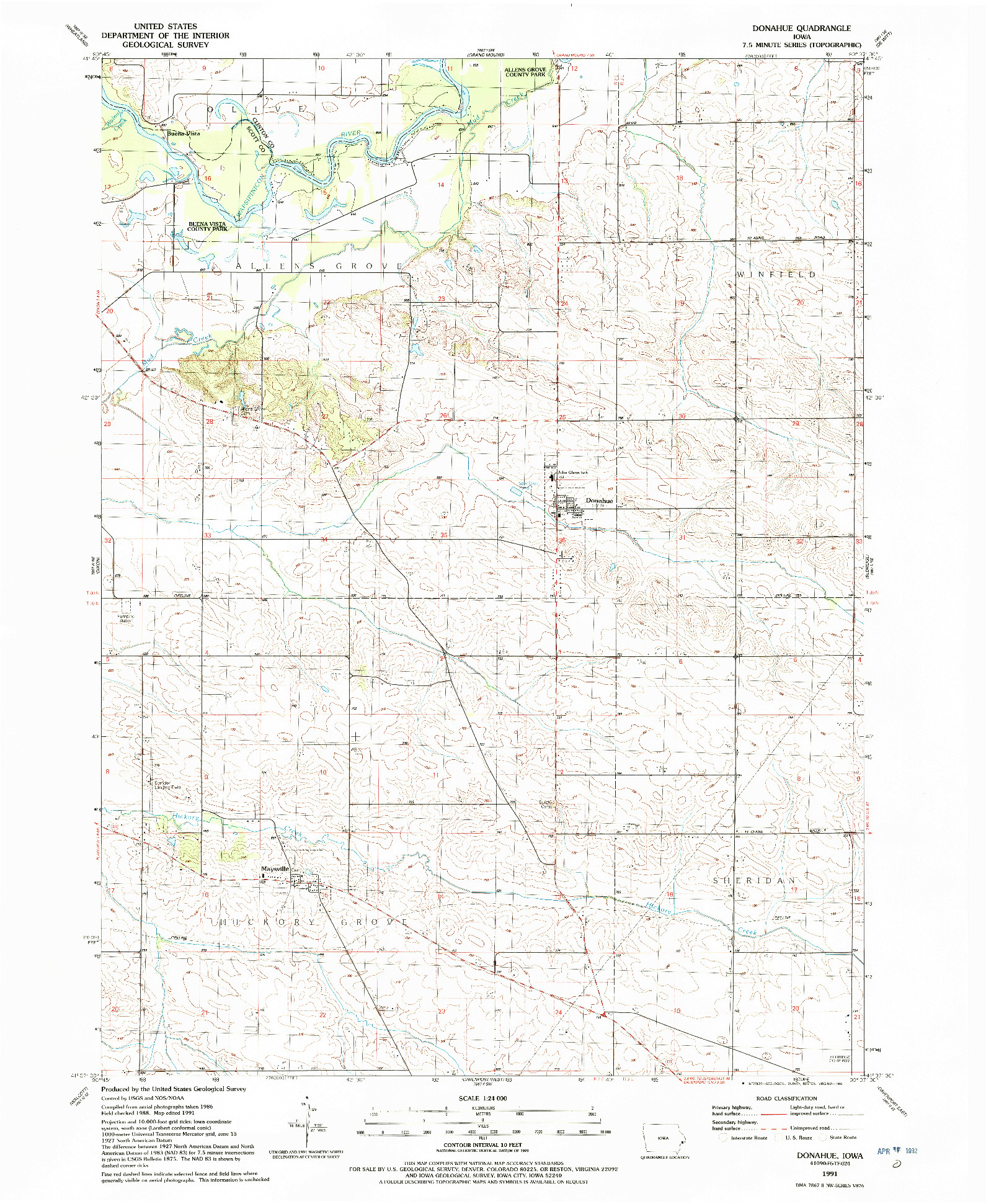 USGS 1:24000-SCALE QUADRANGLE FOR DONAHUE, IA 1991